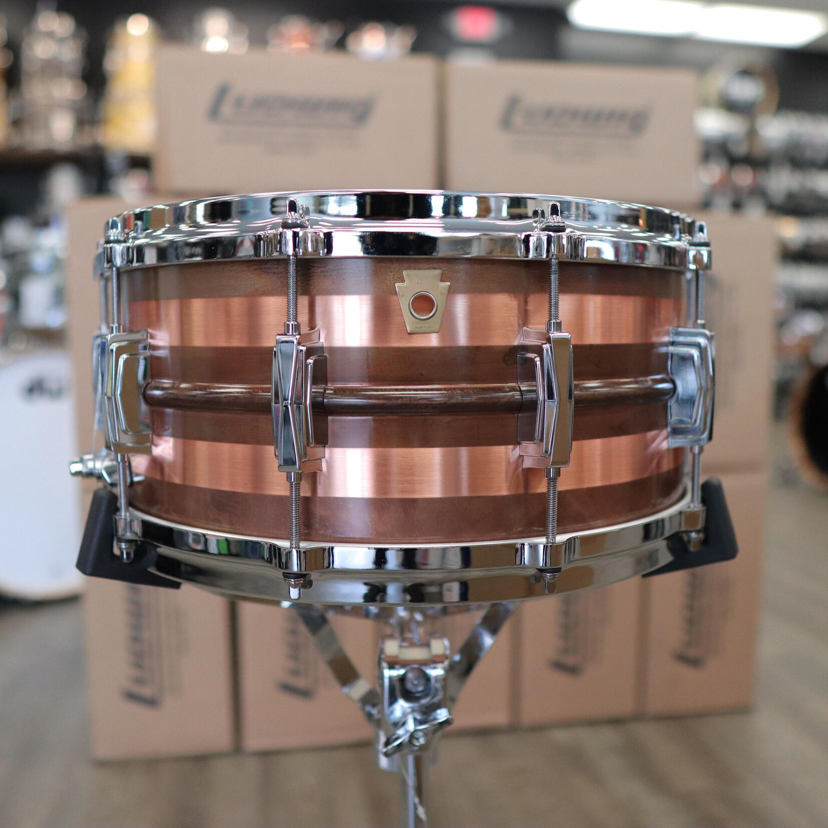 Ludwig Ludwig 6.5x14" Raw Striped Copperphonic w/ Die-Cast Hoops LC663S