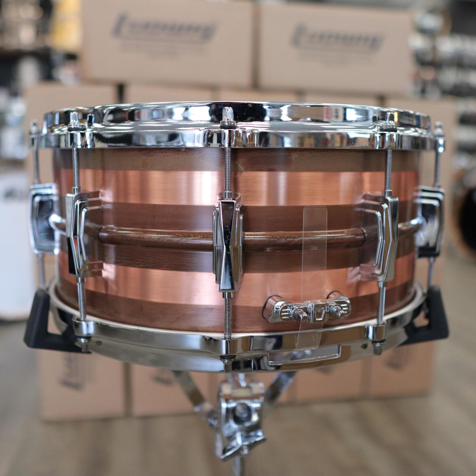 Ludwig Ludwig 6.5x14" Raw Striped Copperphonic w/ Die-Cast Hoops LC663S