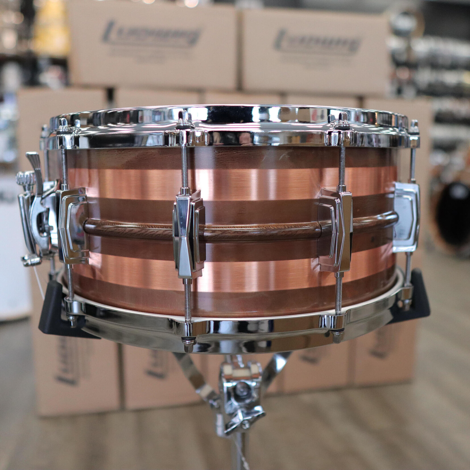 Ludwig Ludwig 6.5x14" Raw Striped Copperphonic w/ Die-Cast Hoops LC663S
