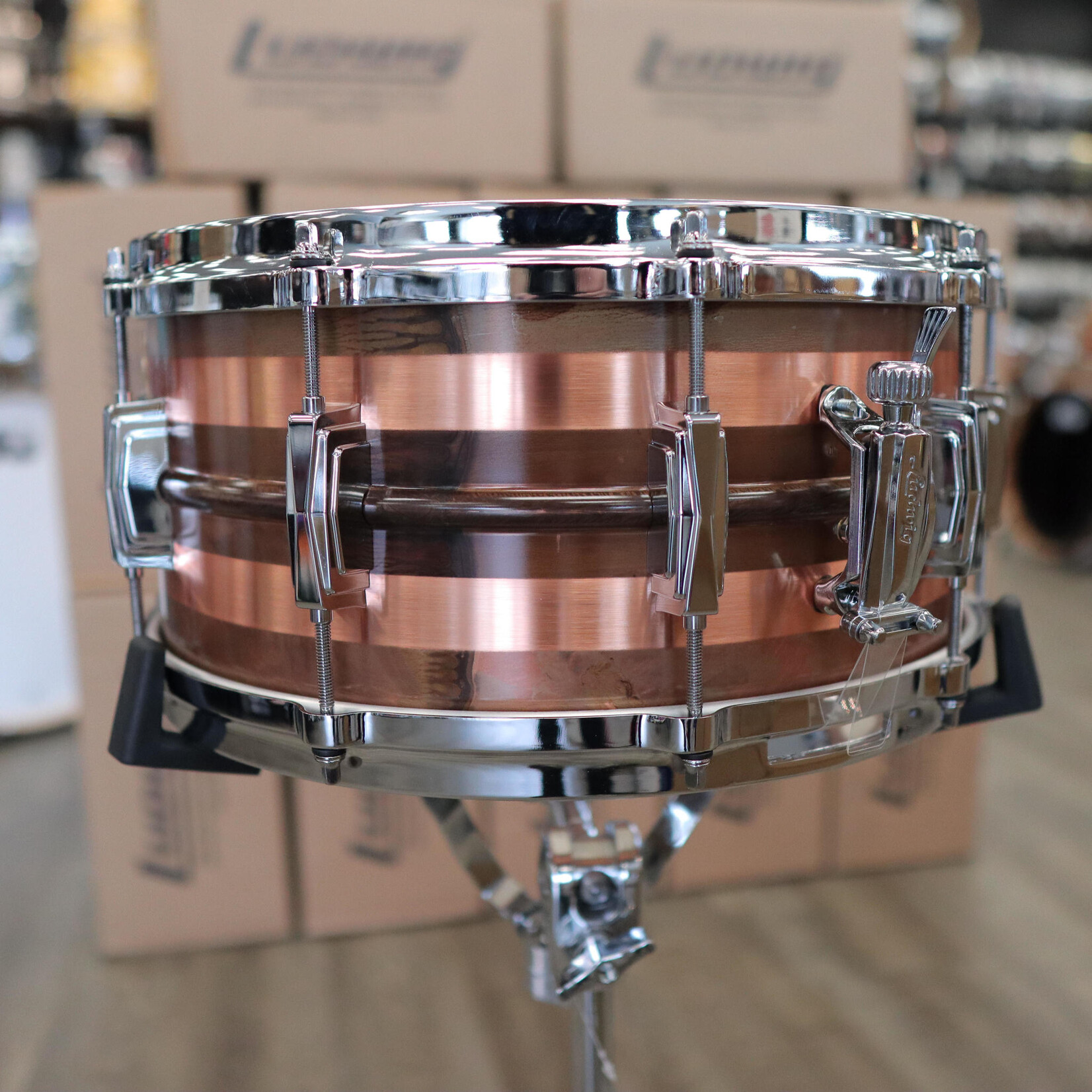 Ludwig Ludwig 6.5x14" Raw Striped Copperphonic w/ Die-Cast Hoops LC663S
