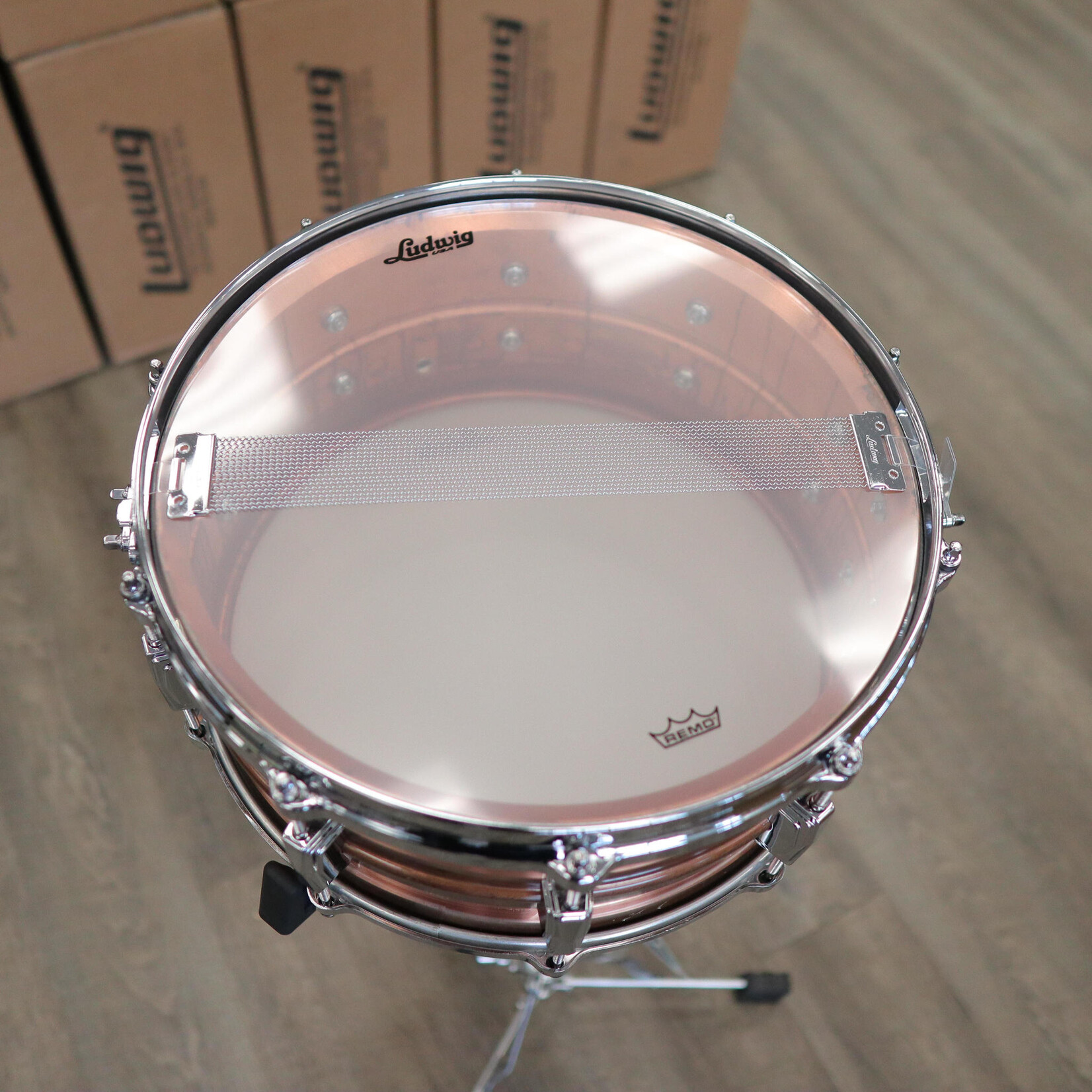 Ludwig Ludwig 6.5x14" Raw Striped Copperphonic w/ Die-Cast Hoops LC663S