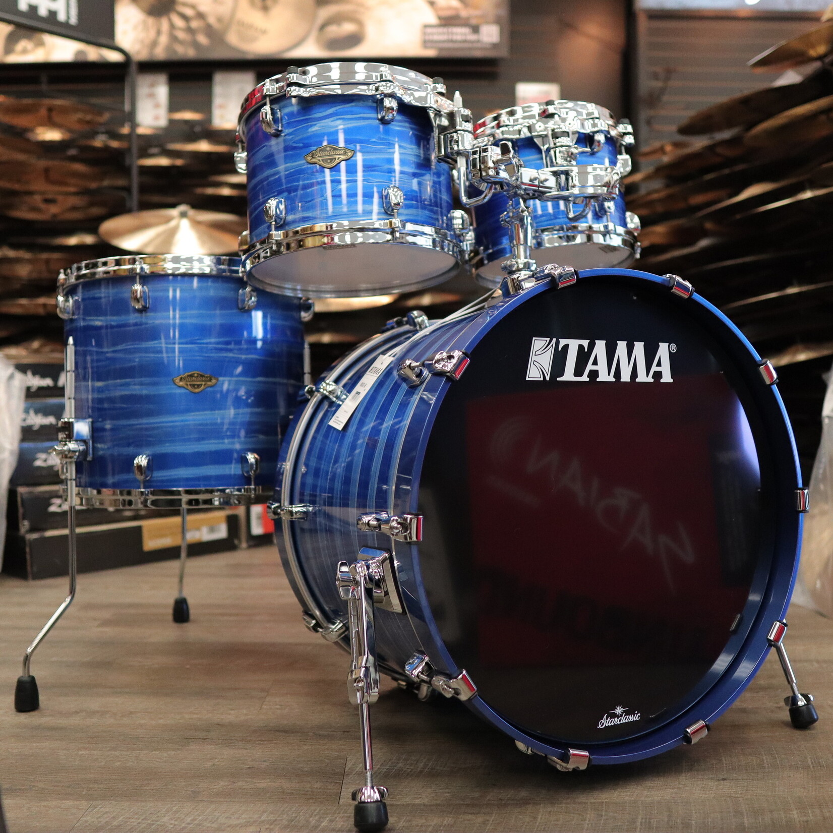 Tama Tama Starclassic Walnut/Birch 4-Pc Shell Pack 10/12/16/22 (Lacquer Ocean Blue Ripple)