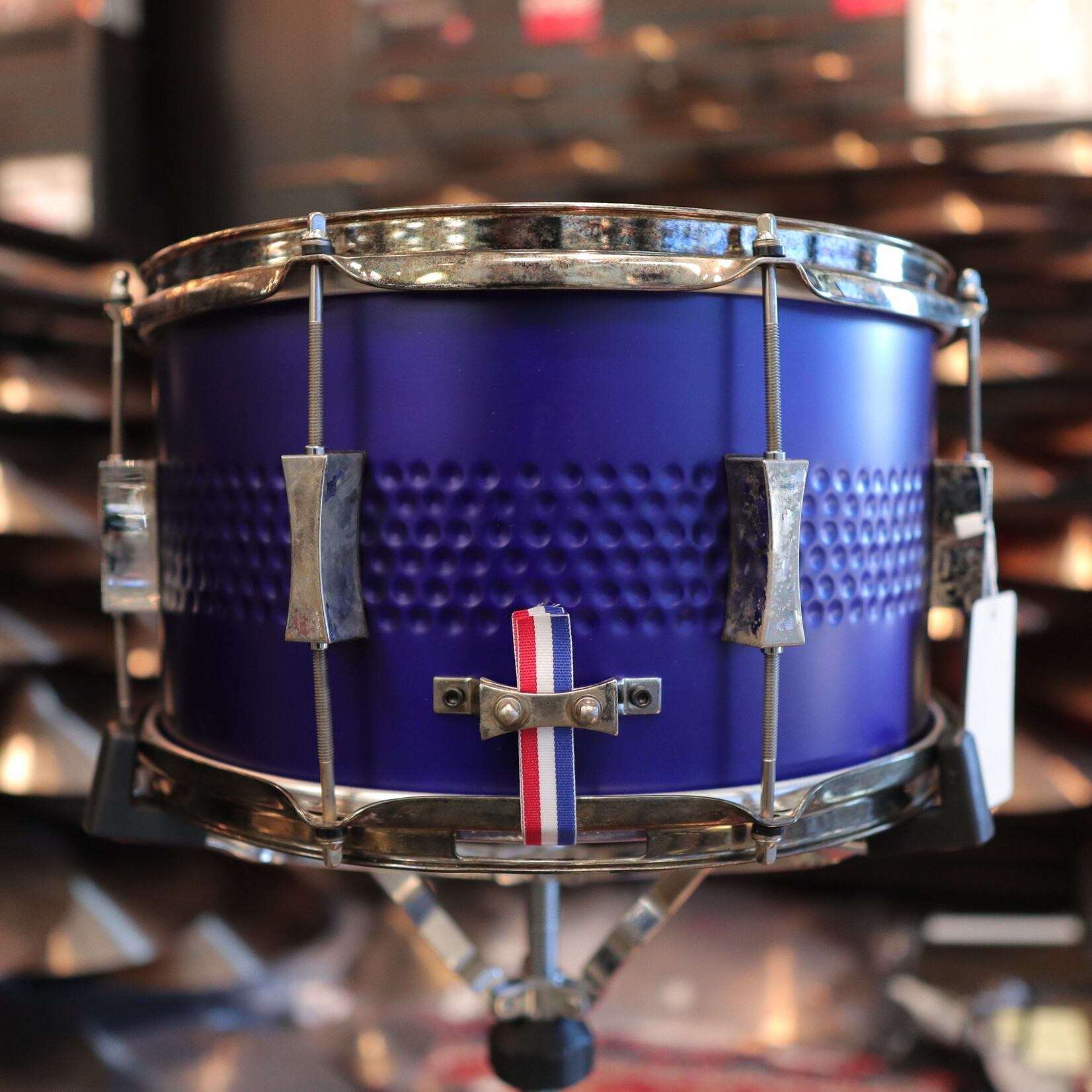 Pork Pie Pork Pie 8x14" Center Hammered Steel Snare Drum (Satin Purple w/ Aged Hardware)