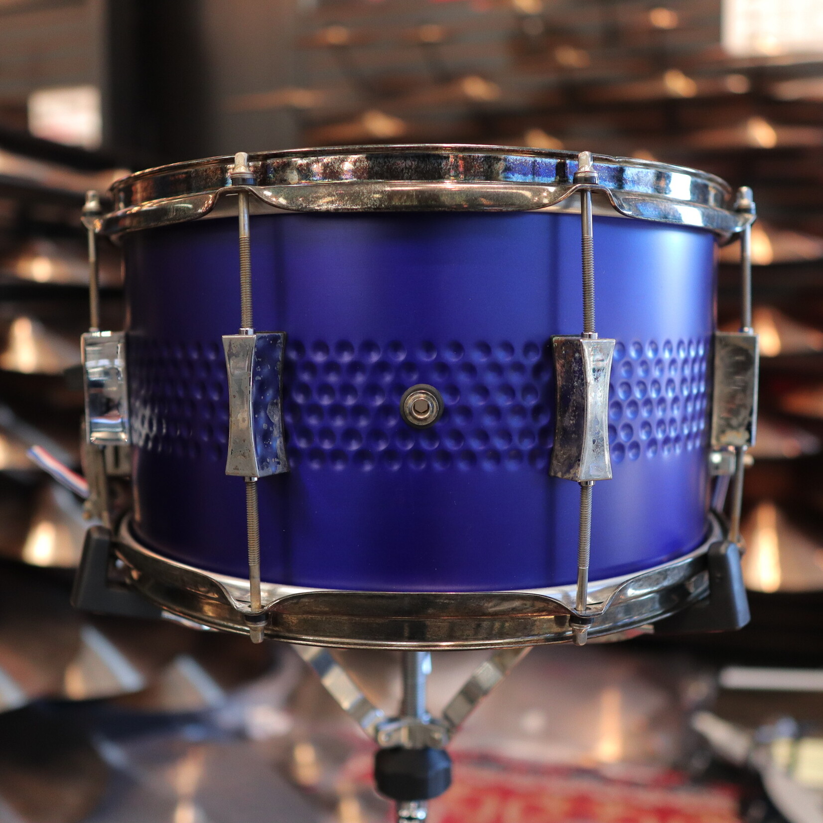 Pork Pie Pork Pie 8x14" Center Hammered Steel Snare Drum (Satin Purple w/ Aged Hardware)