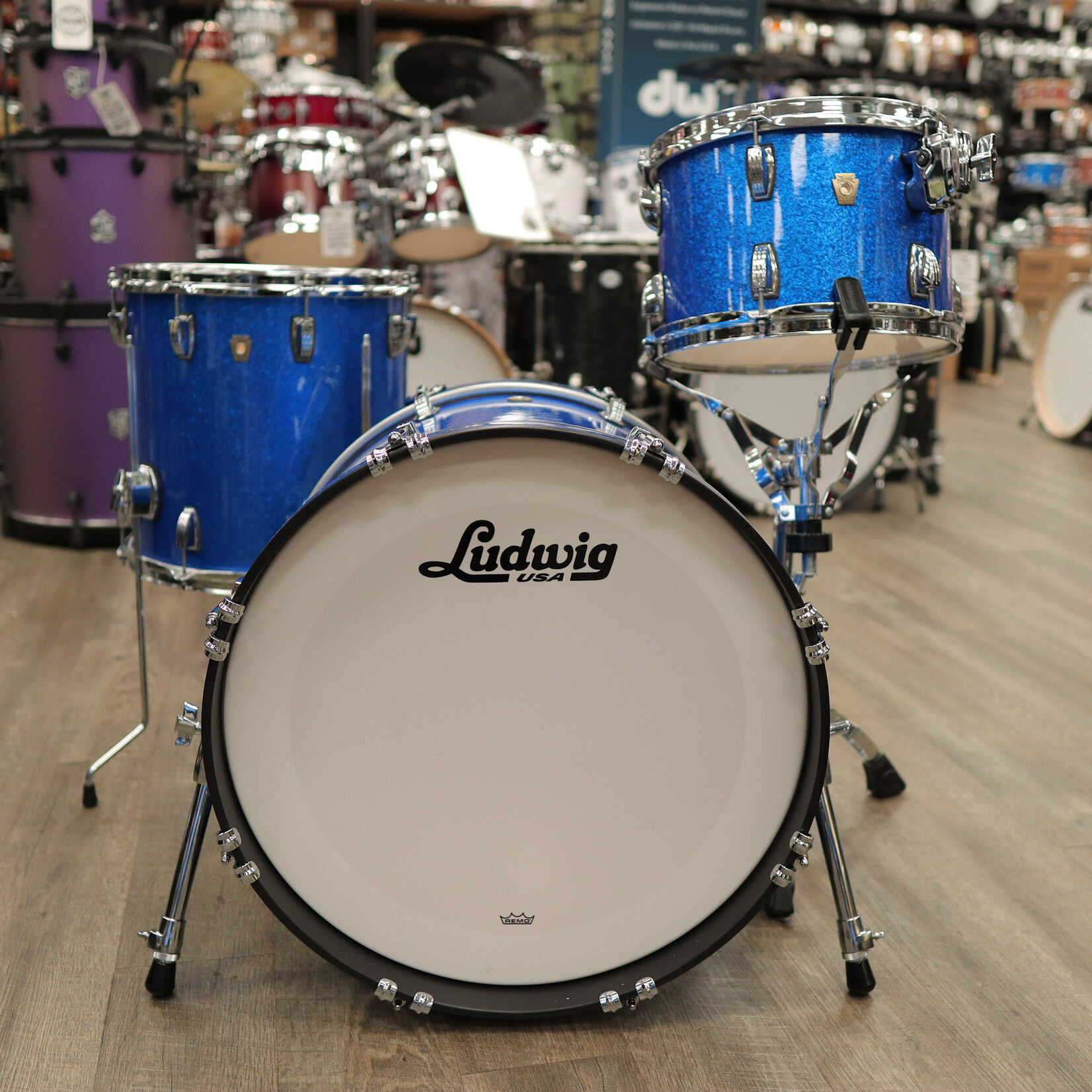 Ludwig Pre-Owned Ludwig Classic Maple Downbeat 3-Pc Shell Pack 12/14/20 (Blue Sparkle)
