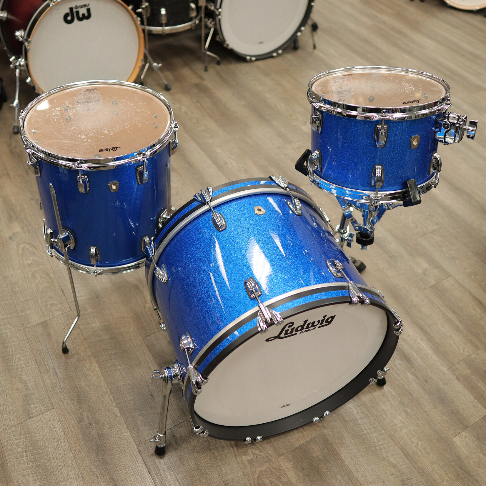 Ludwig Pre-Owned Ludwig Classic Maple Downbeat 3-Pc Shell Pack 12/14/20 (Blue Sparkle)