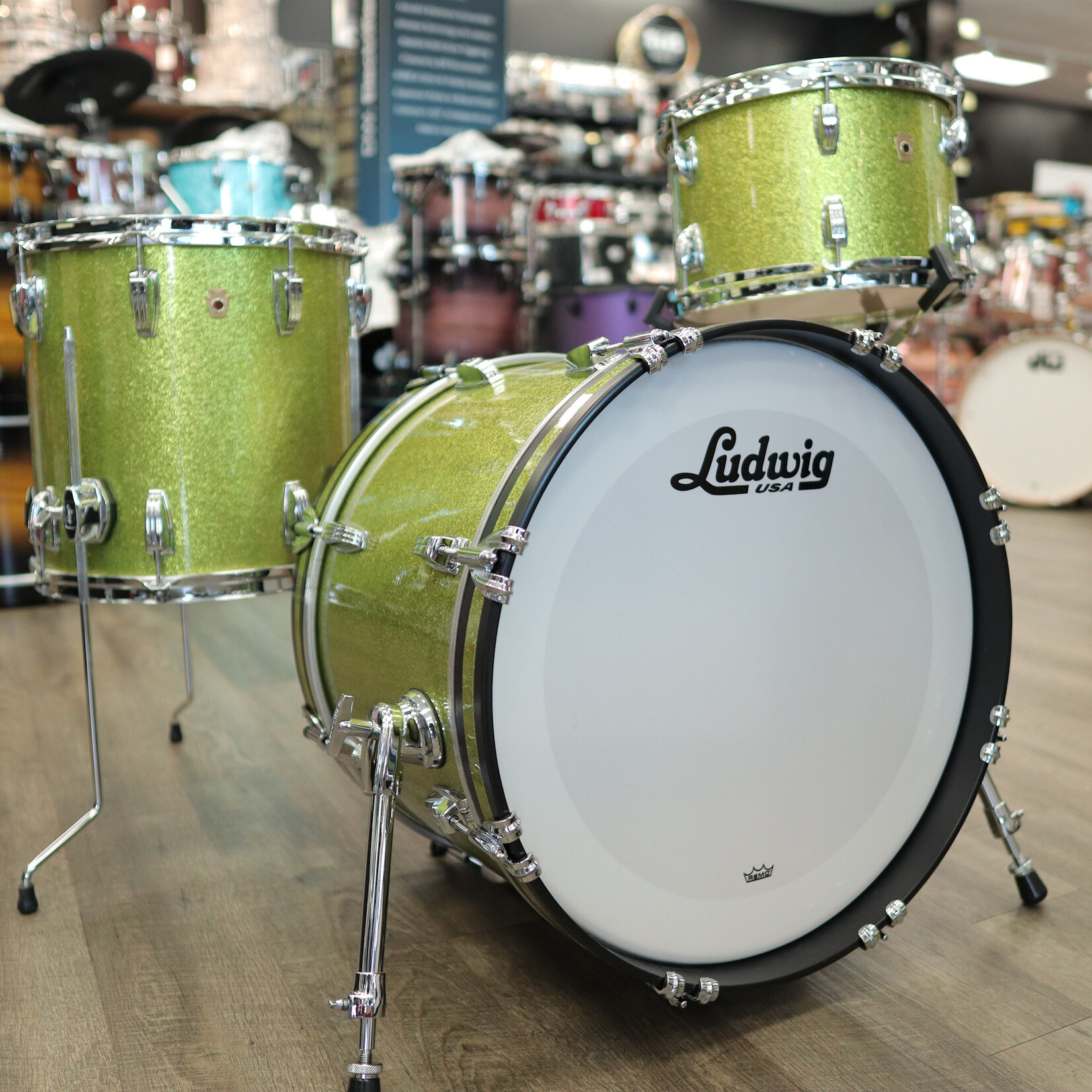 Ludwig Pre-Owned Ludwig Legacy Mahogany Downbeat 3-Pc Shell Pack 12/14/20 (Olive Sparkle)