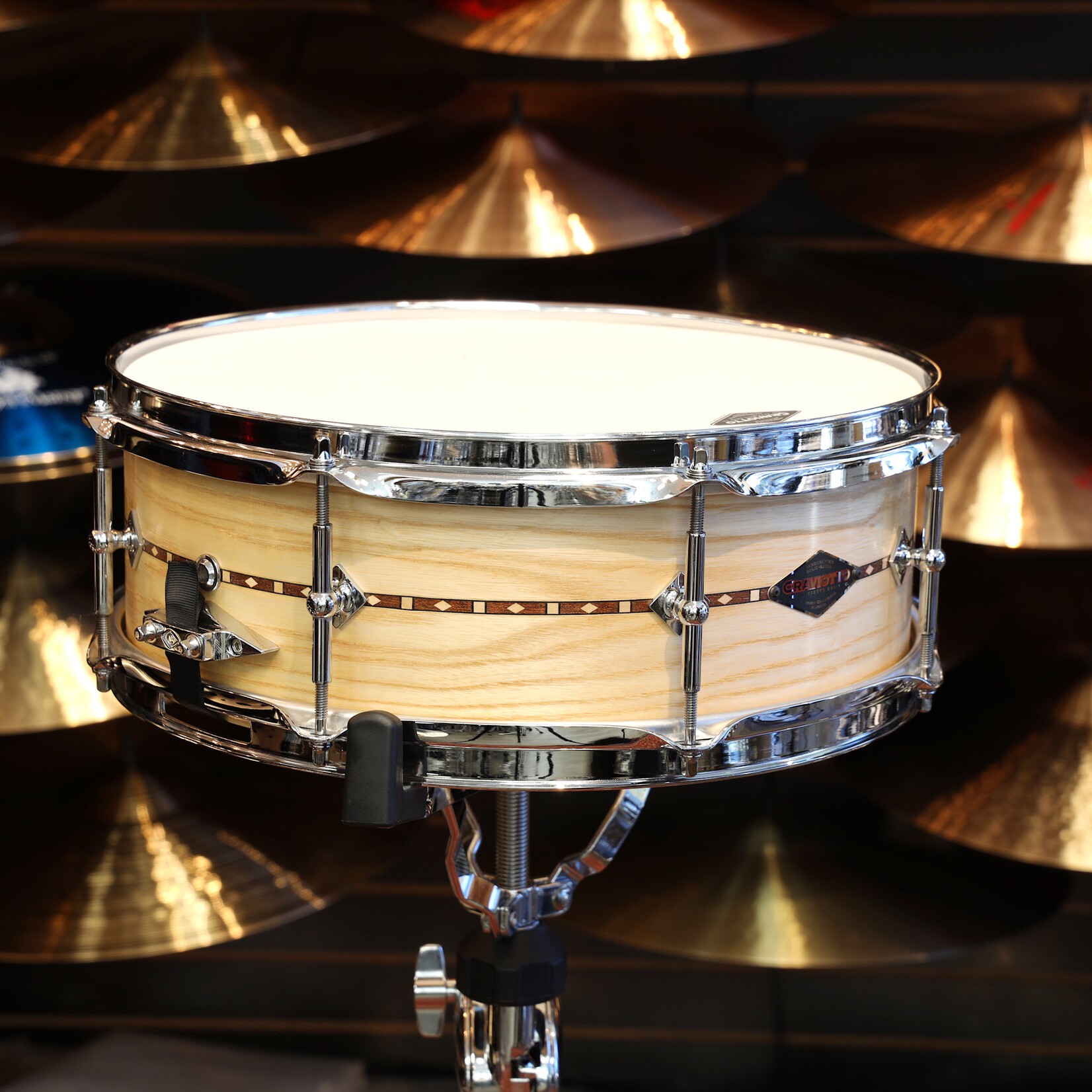 Craviotto Craviotto Custom Shop 5x14" Snare Drum Ash w/ Walnut Inlay & Solitaire Lugs (Oil Finish)