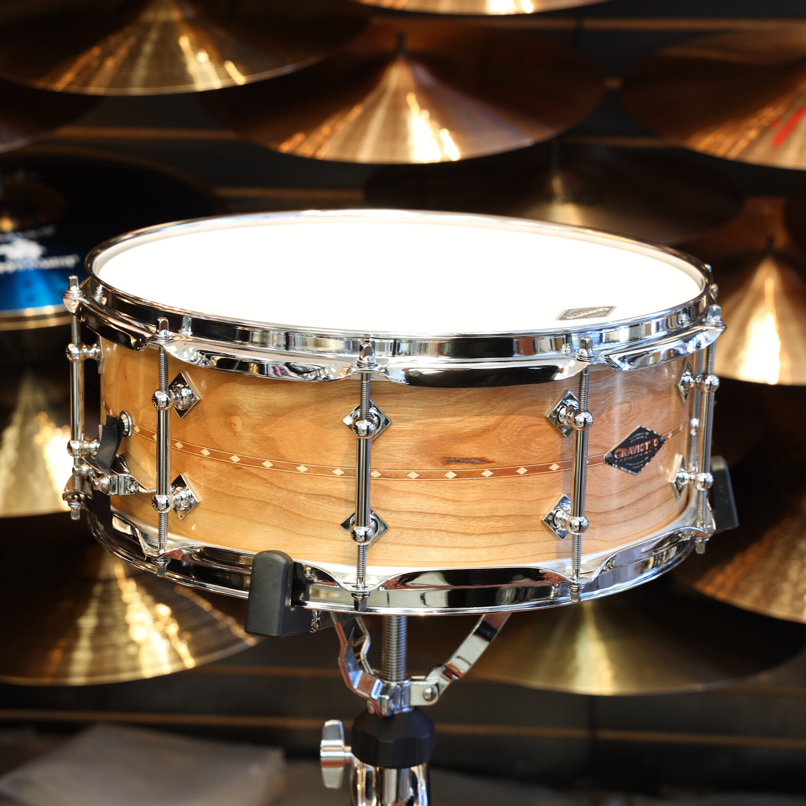 Craviotto Craviotto Custom Shop 5.5X14" Snare Drum Cherry w/Cherry Inlay (Oil Finish - Lighter)