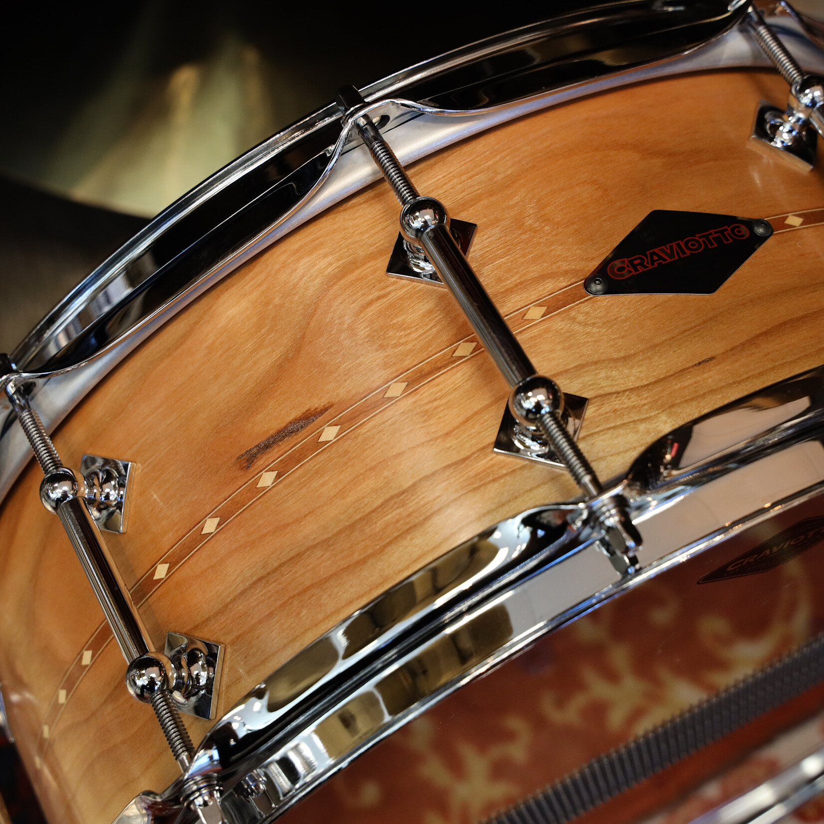 Craviotto Craviotto Custom Shop 5.5X14" Snare Drum Cherry w/Cherry Inlay (Oil Finish - Lighter)