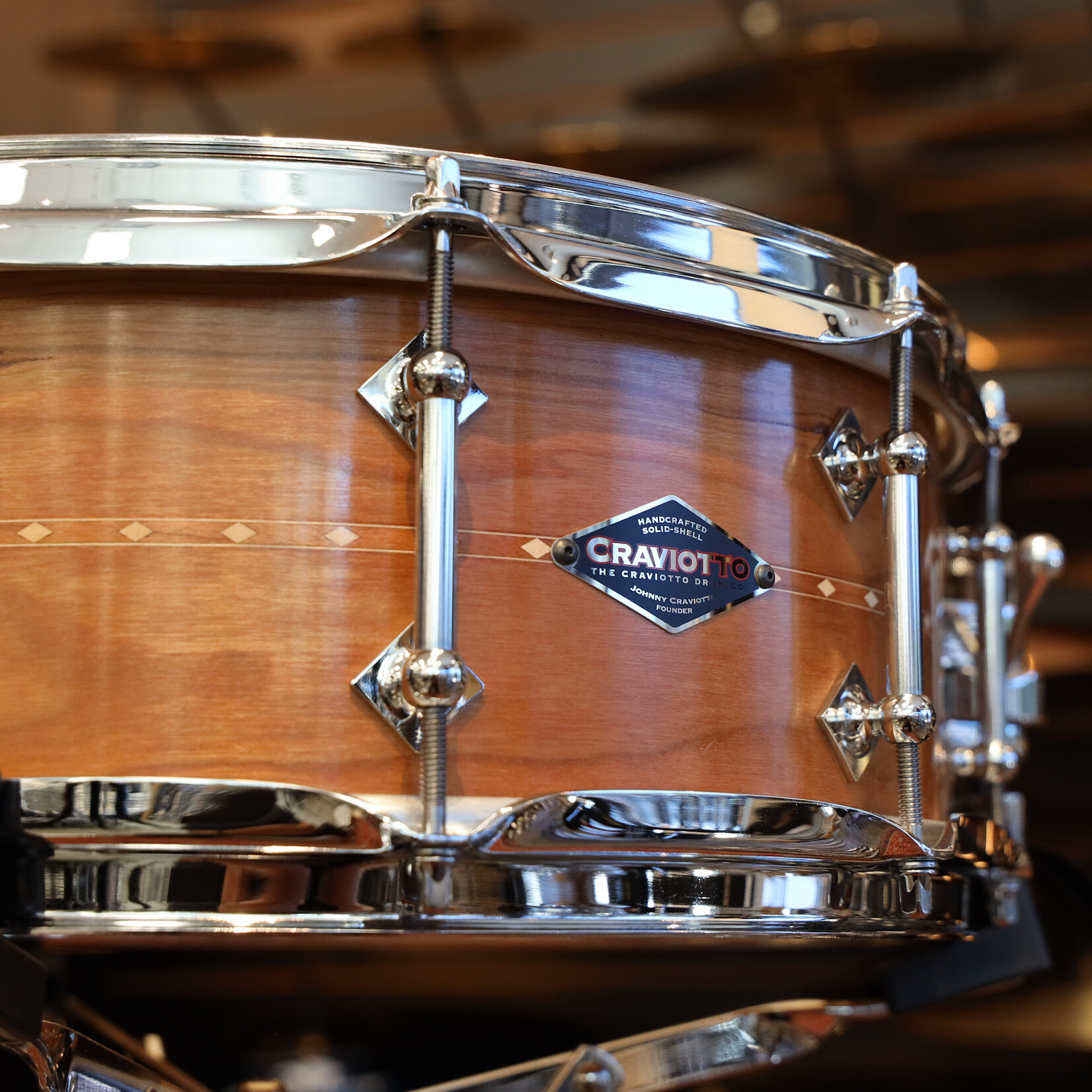 Craviotto Craviotto Custom Shop 5.5X14" Snare Drum Cherry w/Cherry Inlay (Oil Finish - Darker)