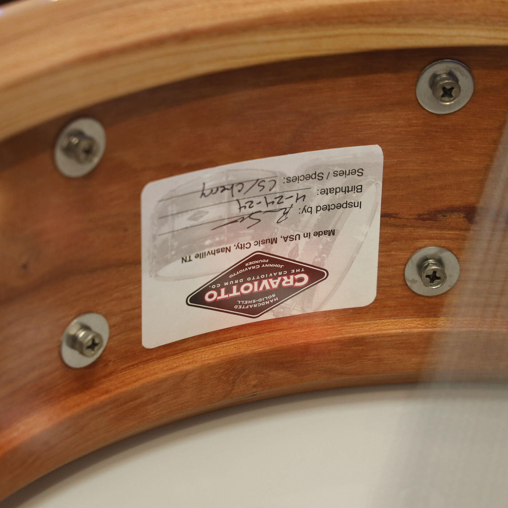 Craviotto Craviotto Custom Shop 5.5X14" Snare Drum Cherry w/Cherry Inlay (Oil Finish - Darker)