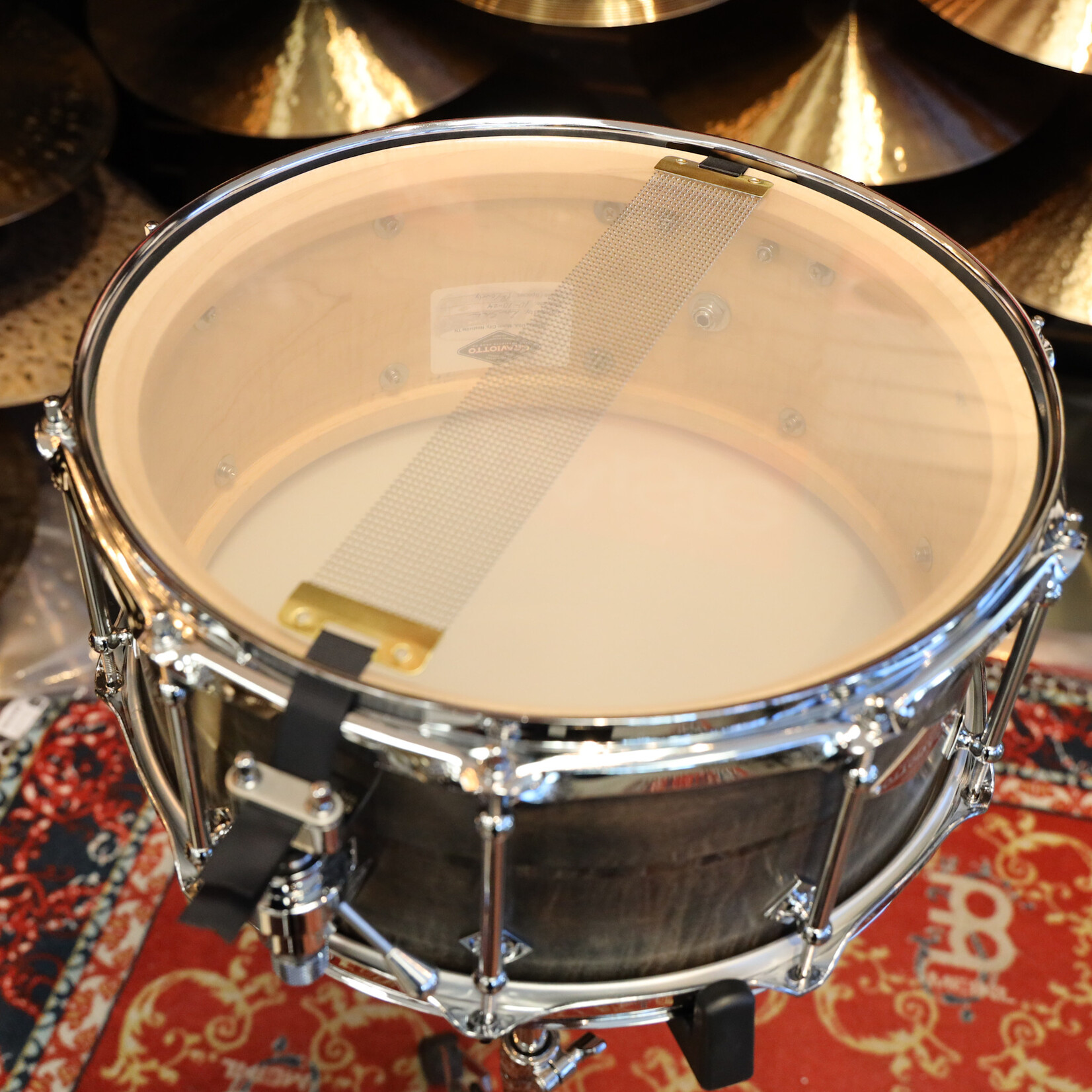 Craviotto Craviotto Private Reserve 6.5X14" Snare Drum Curly Maple w/Black Tahitian Pearl Abalone Inlay (Grey Stained Oil Finish - Darker)