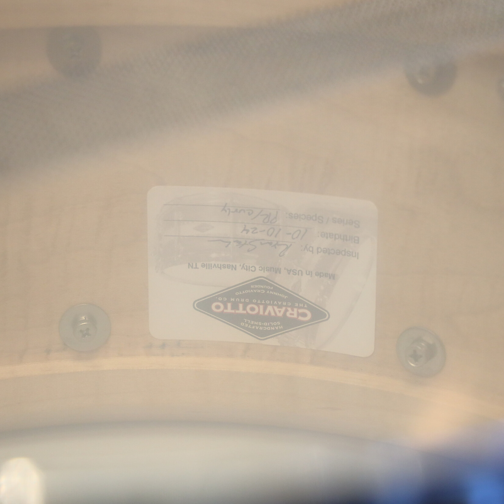 Craviotto Craviotto Private Reserve 6.5X14" Snare Drum Curly Maple w/Black Tahitian Pearl Abalone Inlay (Grey Stained Oil Finish - Darker)