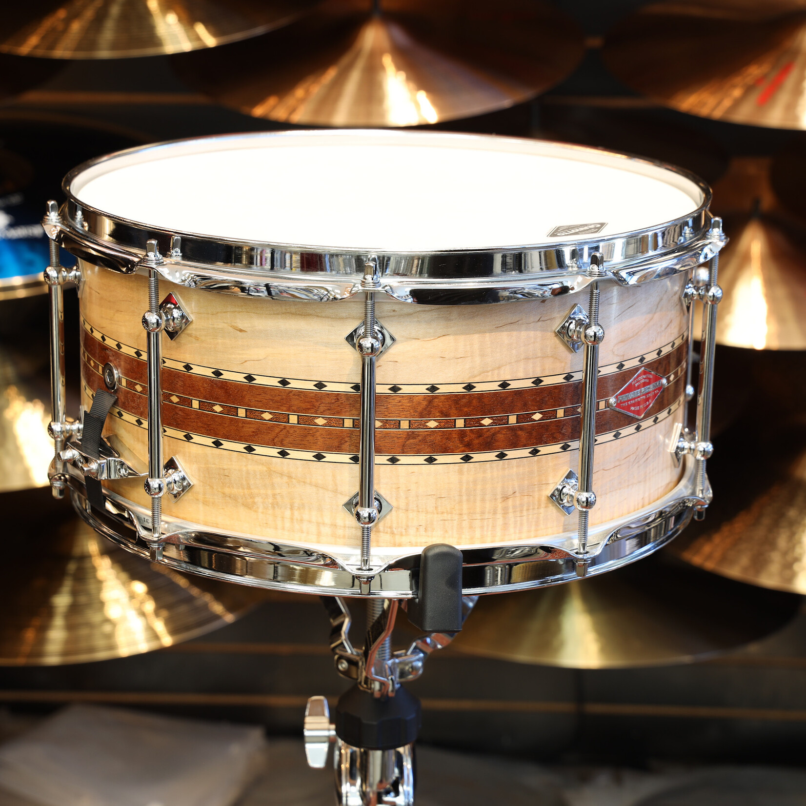 Craviotto Craviotto Private Reserve 6.5X14" Snare Drum Curly Ambrosia/Sapele/Curly Ambrosia w/Maple/Walnut/Maple Inlay (Oil Finish)