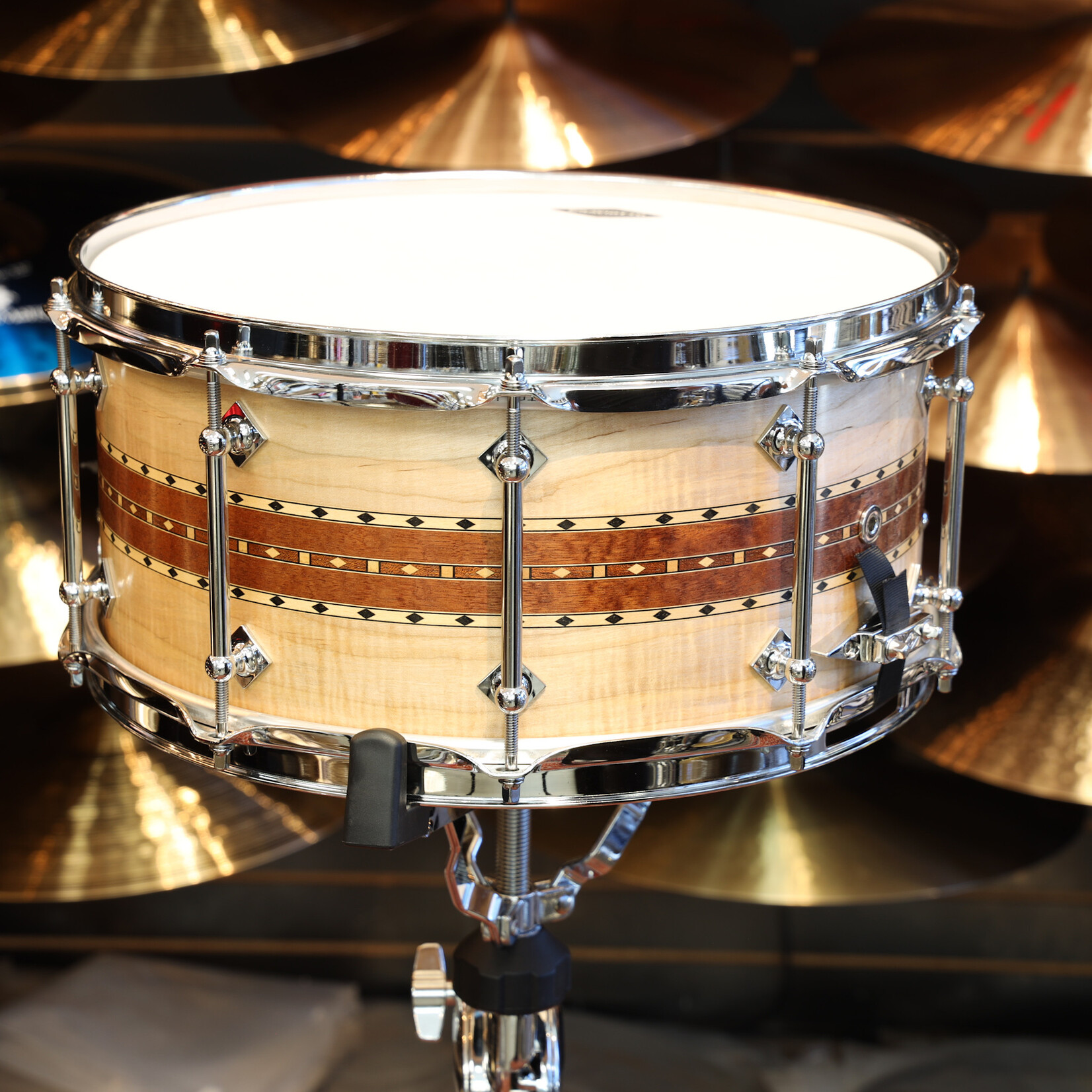 Craviotto Craviotto Private Reserve 6.5X14" Snare Drum Curly Ambrosia/Sapele/Curly Ambrosia w/Maple/Walnut/Maple Inlay (Oil Finish)