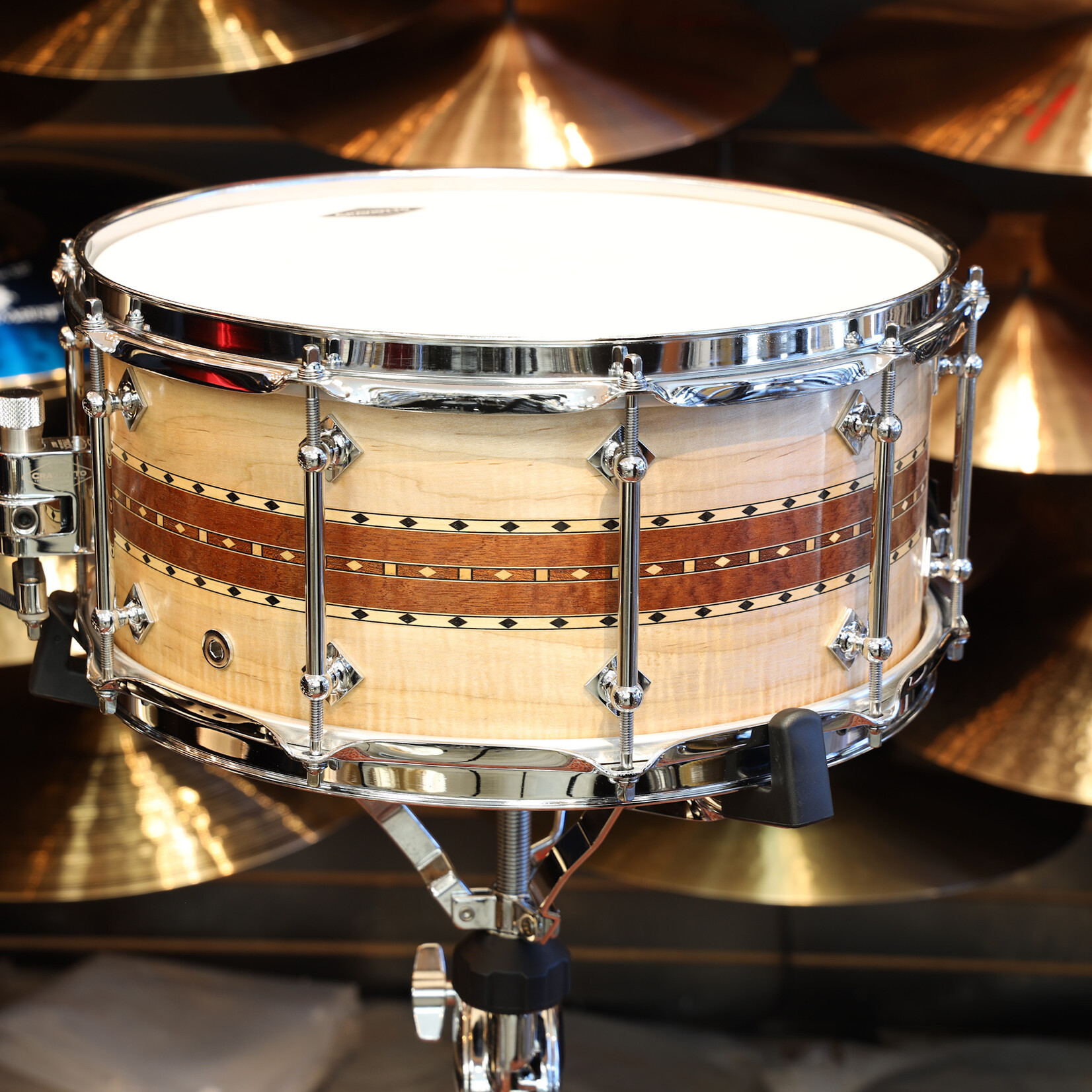 Craviotto Craviotto Private Reserve 6.5X14" Snare Drum Curly Ambrosia/Sapele/Curly Ambrosia w/Maple/Walnut/Maple Inlay (Oil Finish)