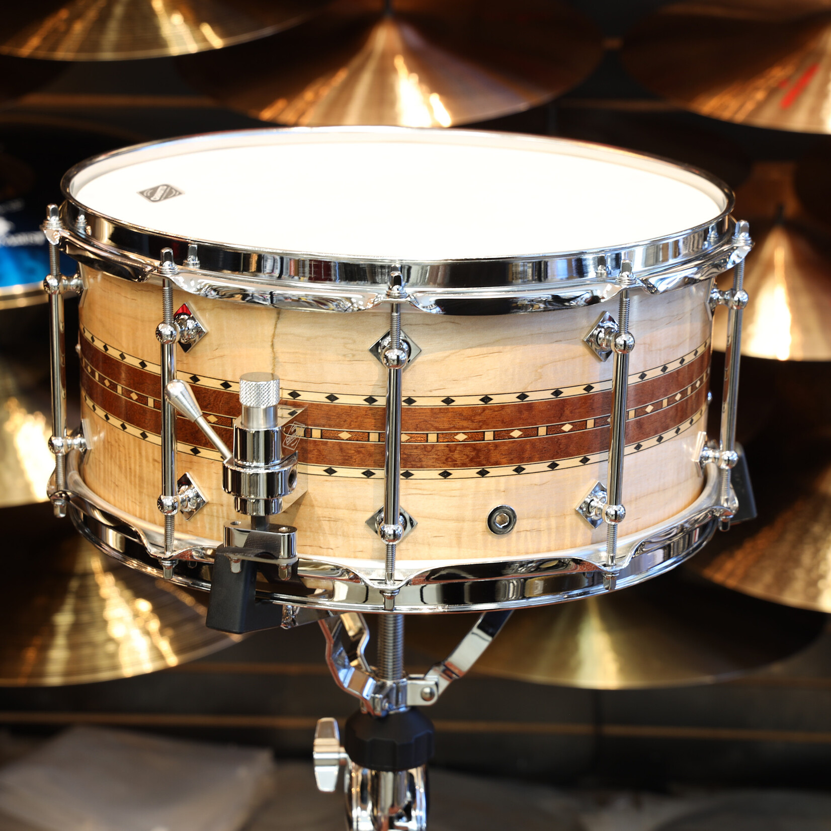 Craviotto Craviotto Private Reserve 6.5X14" Snare Drum Curly Ambrosia/Sapele/Curly Ambrosia w/Maple/Walnut/Maple Inlay (Oil Finish)