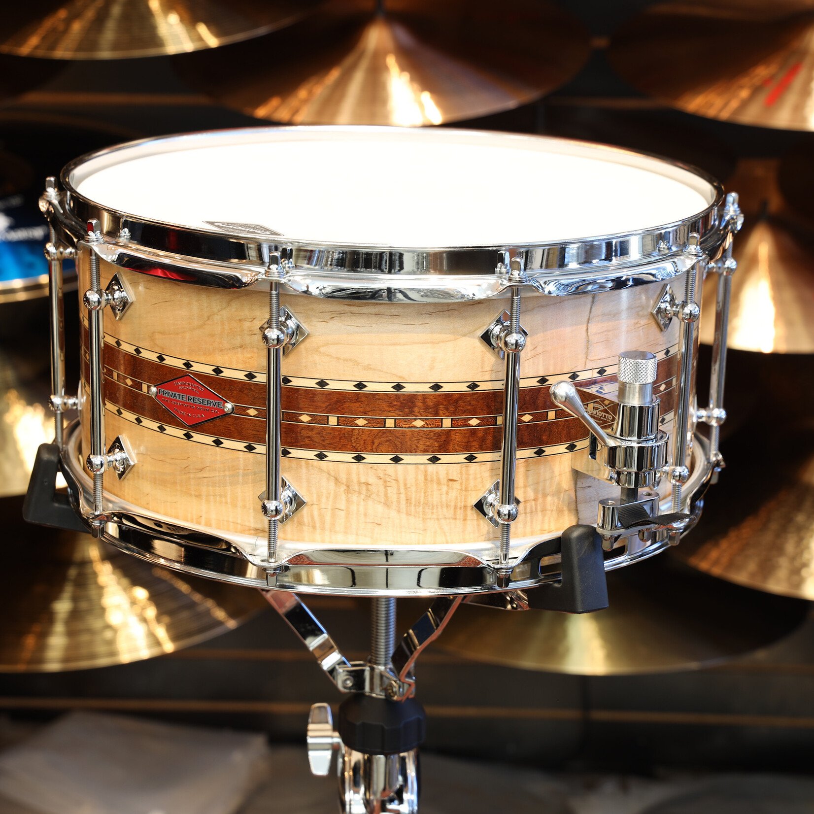 Craviotto Craviotto Private Reserve 6.5X14" Snare Drum Curly Ambrosia/Sapele/Curly Ambrosia w/Maple/Walnut/Maple Inlay (Oil Finish)