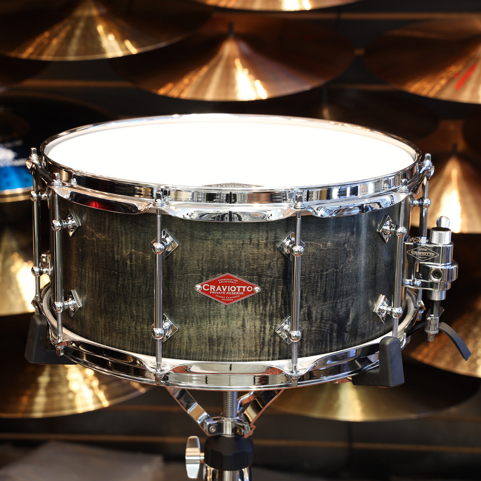 Craviotto Craviotto Private Reserve 6.5X14" Snare Drum Curly Maple (Ebonized & Green Stained Oil Finish)