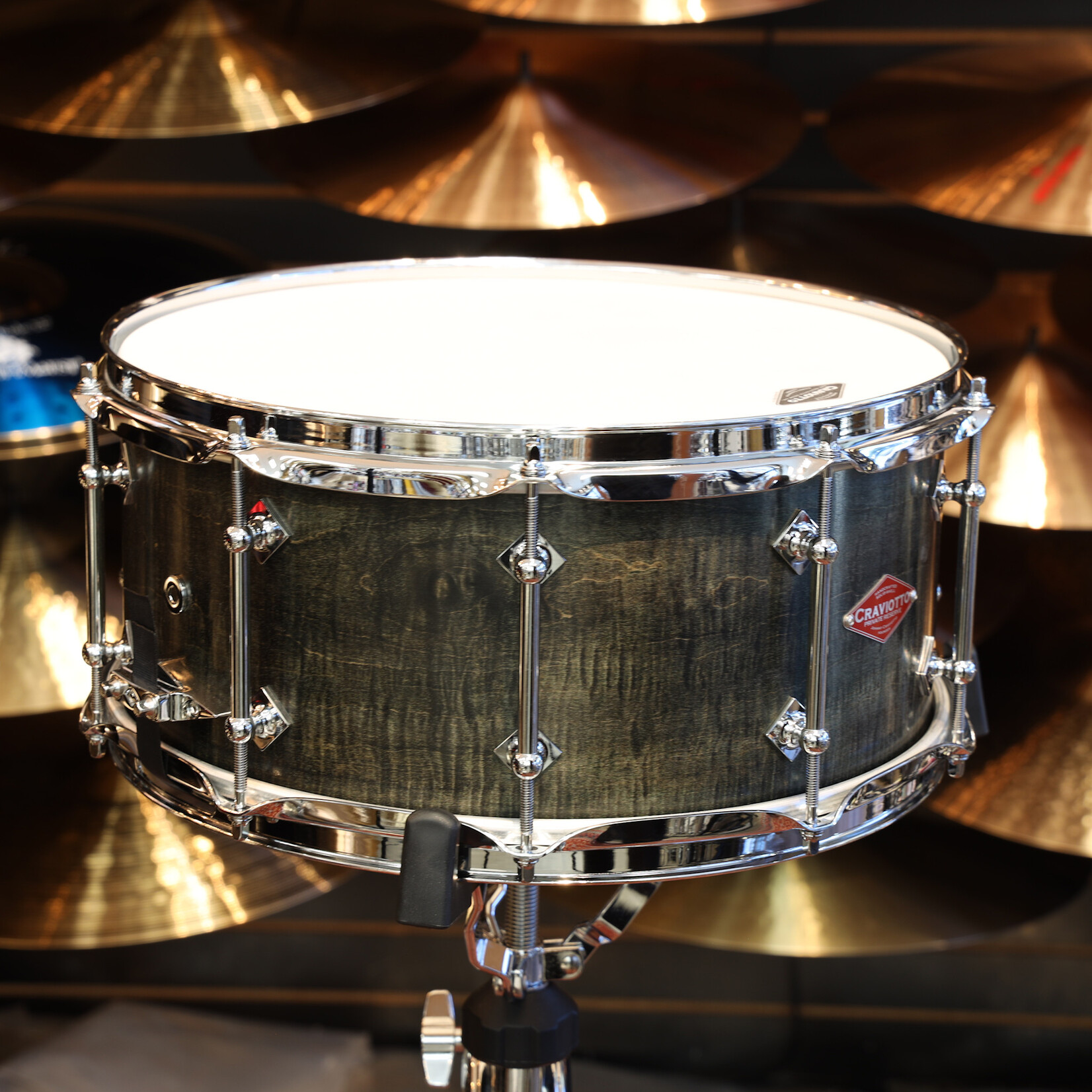 Craviotto Craviotto Private Reserve 6.5X14" Snare Drum Curly Maple (Ebonized & Green Stained Oil Finish)