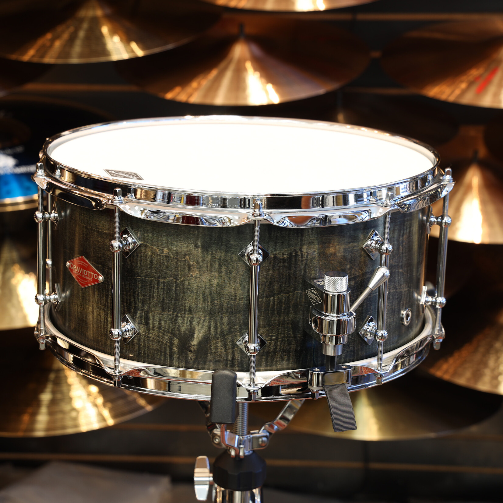 Craviotto Craviotto Private Reserve 6.5X14" Snare Drum Curly Maple (Ebonized & Green Stained Oil Finish)
