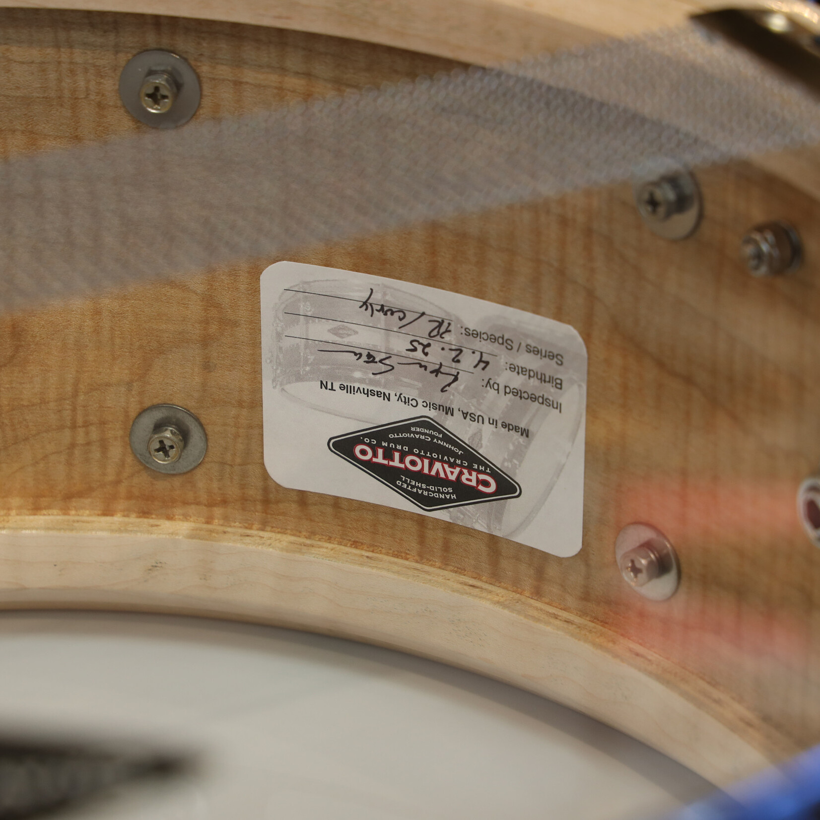 Craviotto Craviotto Private Reserve 6.5X14" Snare Drum Curly Maple (Ebonized & Green Stained Oil Finish)