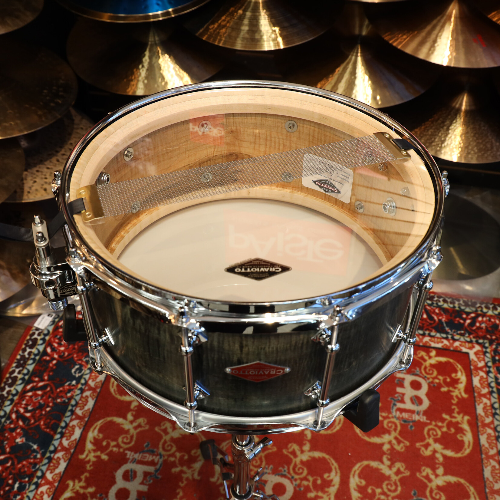 Craviotto Craviotto Private Reserve 6.5X14" Snare Drum Curly Maple (Ebonized & Green Stained Oil Finish)