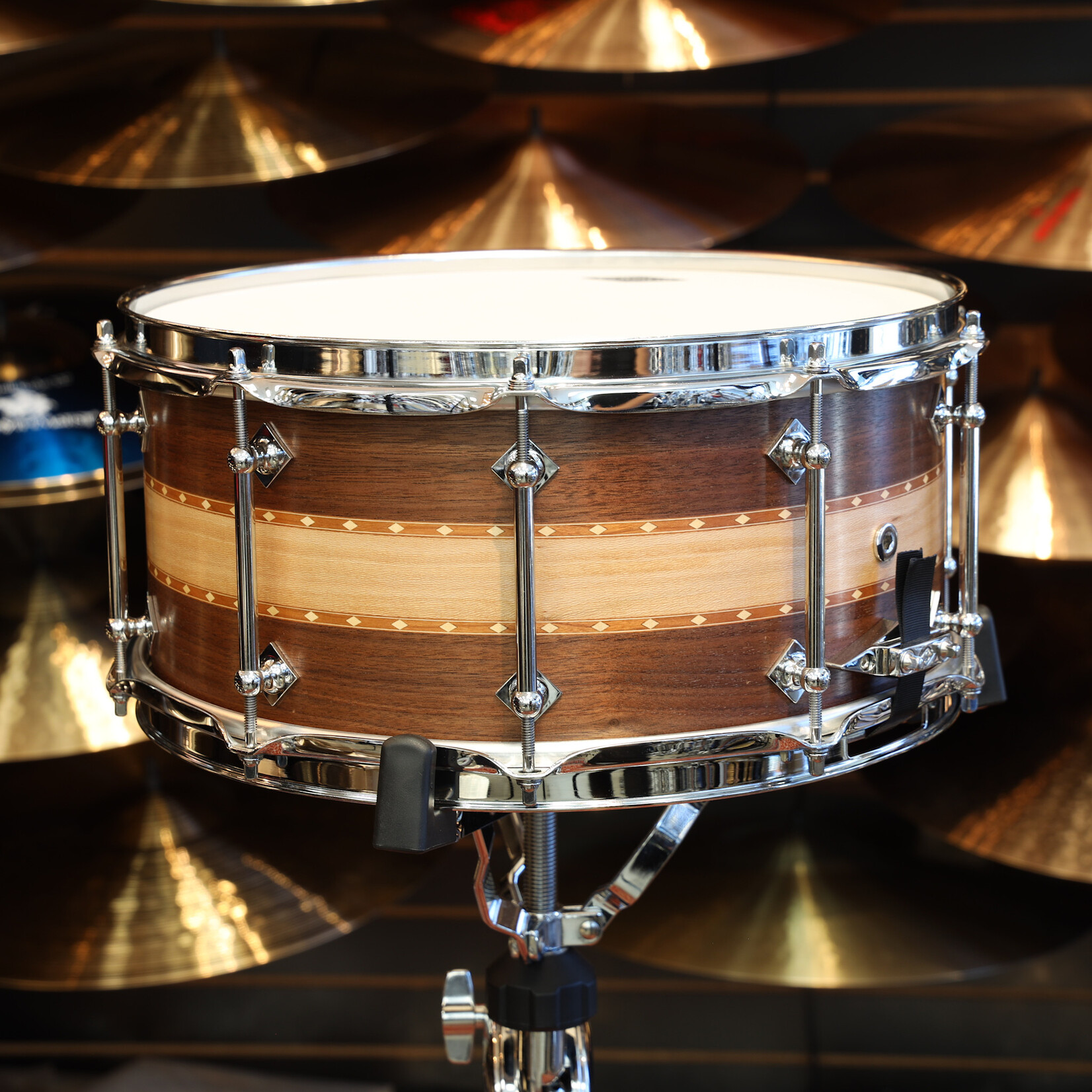 Craviotto Craviotto Private Reserve 6.5X14" Walnut/Sycamore/Walnut w/ Double Cherry Inlays (Oil Finish)