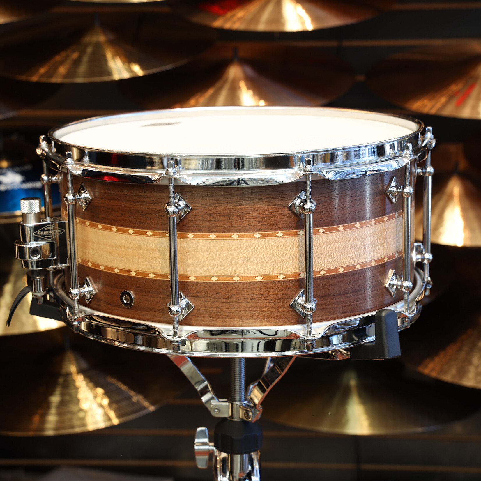 Craviotto Craviotto Private Reserve 6.5X14" Walnut/Sycamore/Walnut w/ Double Cherry Inlays (Oil Finish)
