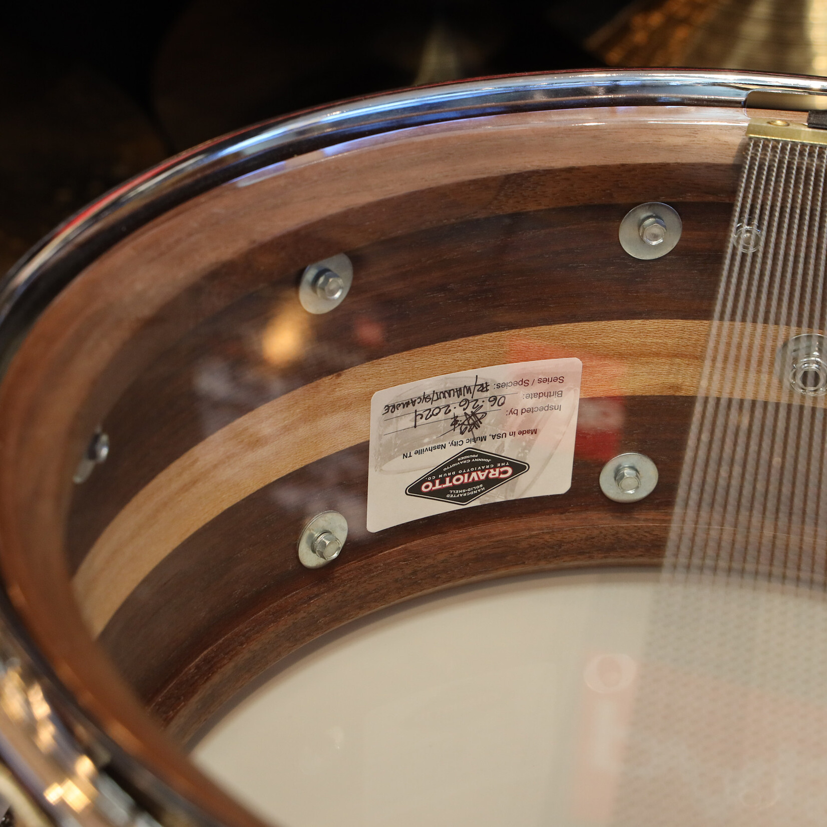 Craviotto Craviotto Private Reserve 6.5X14" Walnut/Sycamore/Walnut w/ Double Cherry Inlays (Oil Finish)