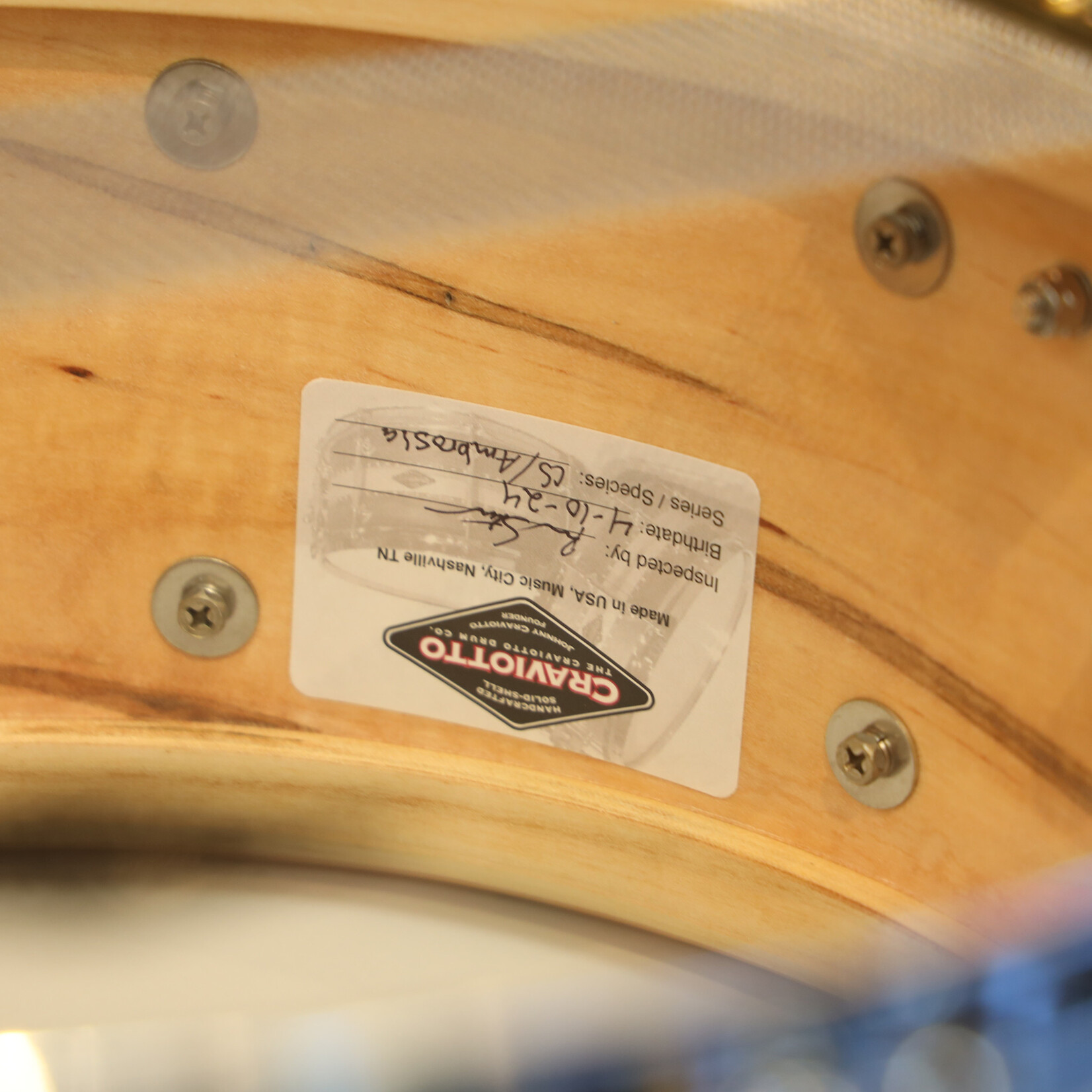 Craviotto Craviotto Custom Shop 6.5X14" Snare Drum Ambrosia w/Walnut Inlay (Oil Finish)
