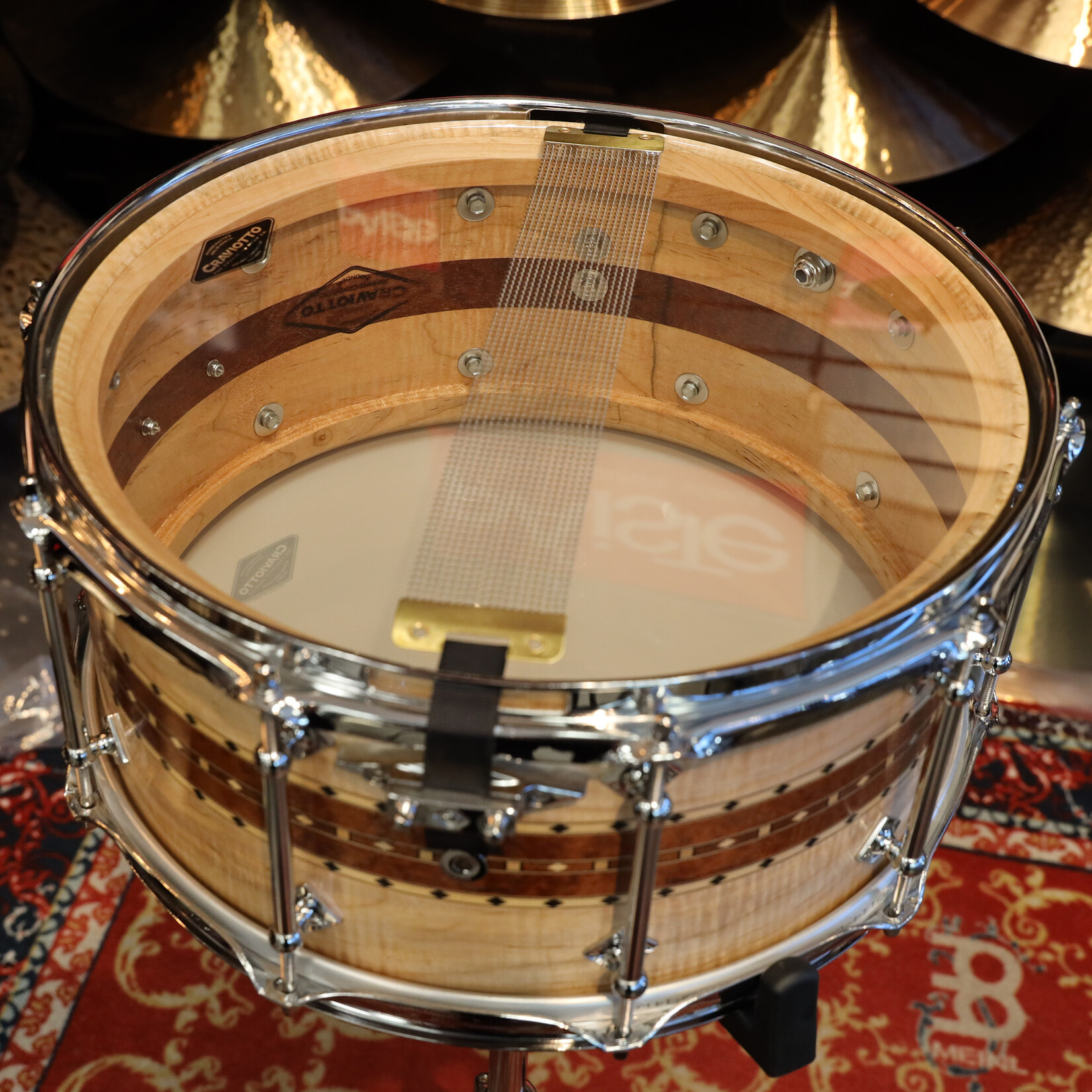 Craviotto Craviotto Private Reserve 6.5X14" Snare Drum Curly Ambrosia/Sapele/Curly Ambrosia w/Maple/Walnut/Maple Inlay (Oil Finish)
