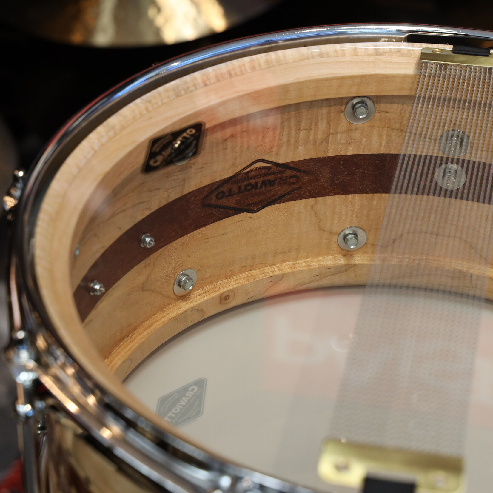 Craviotto Craviotto Private Reserve 6.5X14" Snare Drum Curly Ambrosia/Sapele/Curly Ambrosia w/Maple/Walnut/Maple Inlay (Oil Finish)