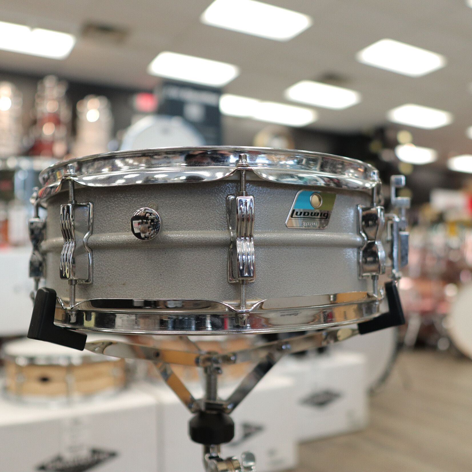 Ludwig Used Ludwig L-404 Acrolite Snare Drum 5x14" 8-Lug with Rounded Blue/Olive Badge (Orange Peel Gray) #2
