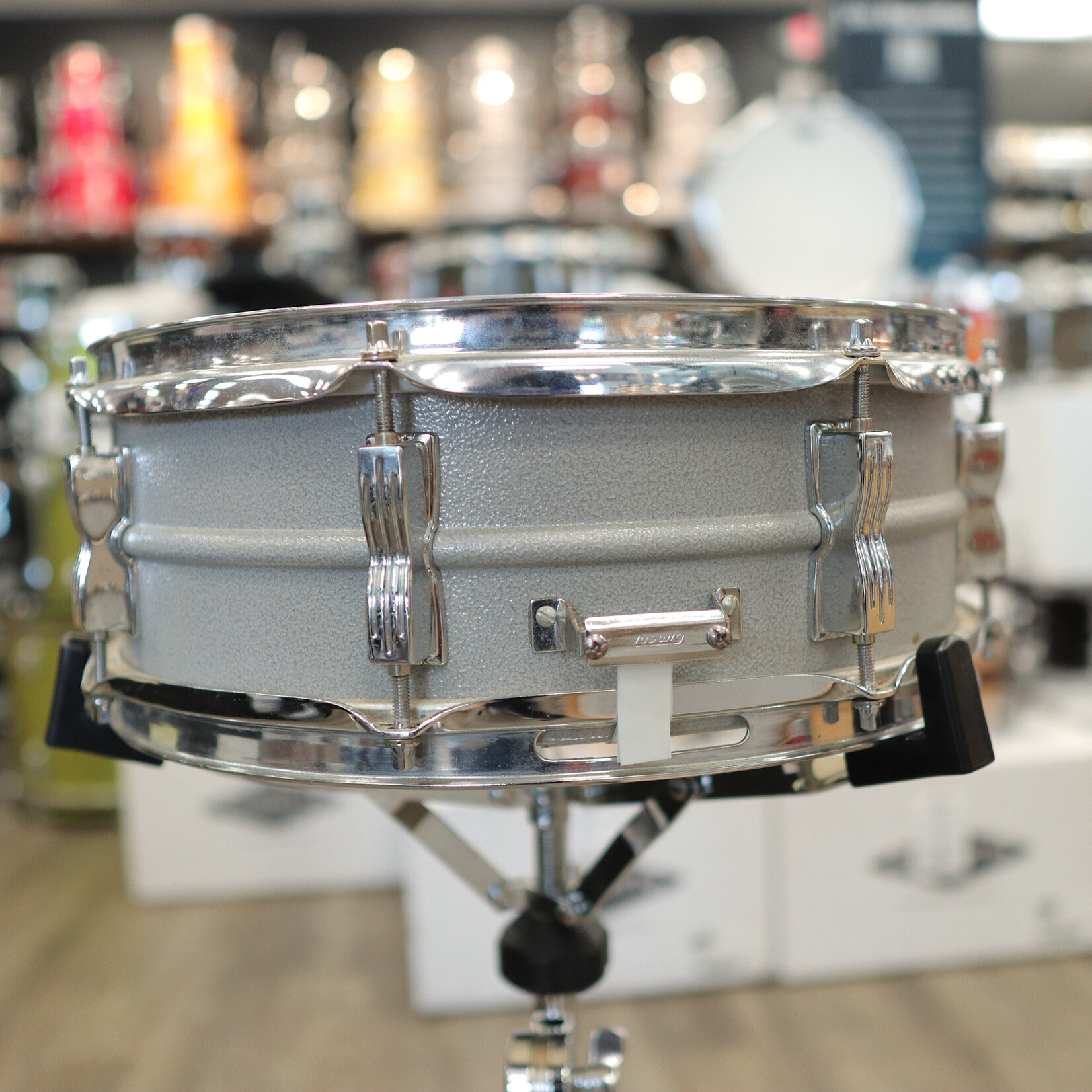 Ludwig Used Ludwig L-404 Acrolite Snare Drum 5x14" 8-Lug with Rounded Blue/Olive Badge (Orange Peel Gray) #2
