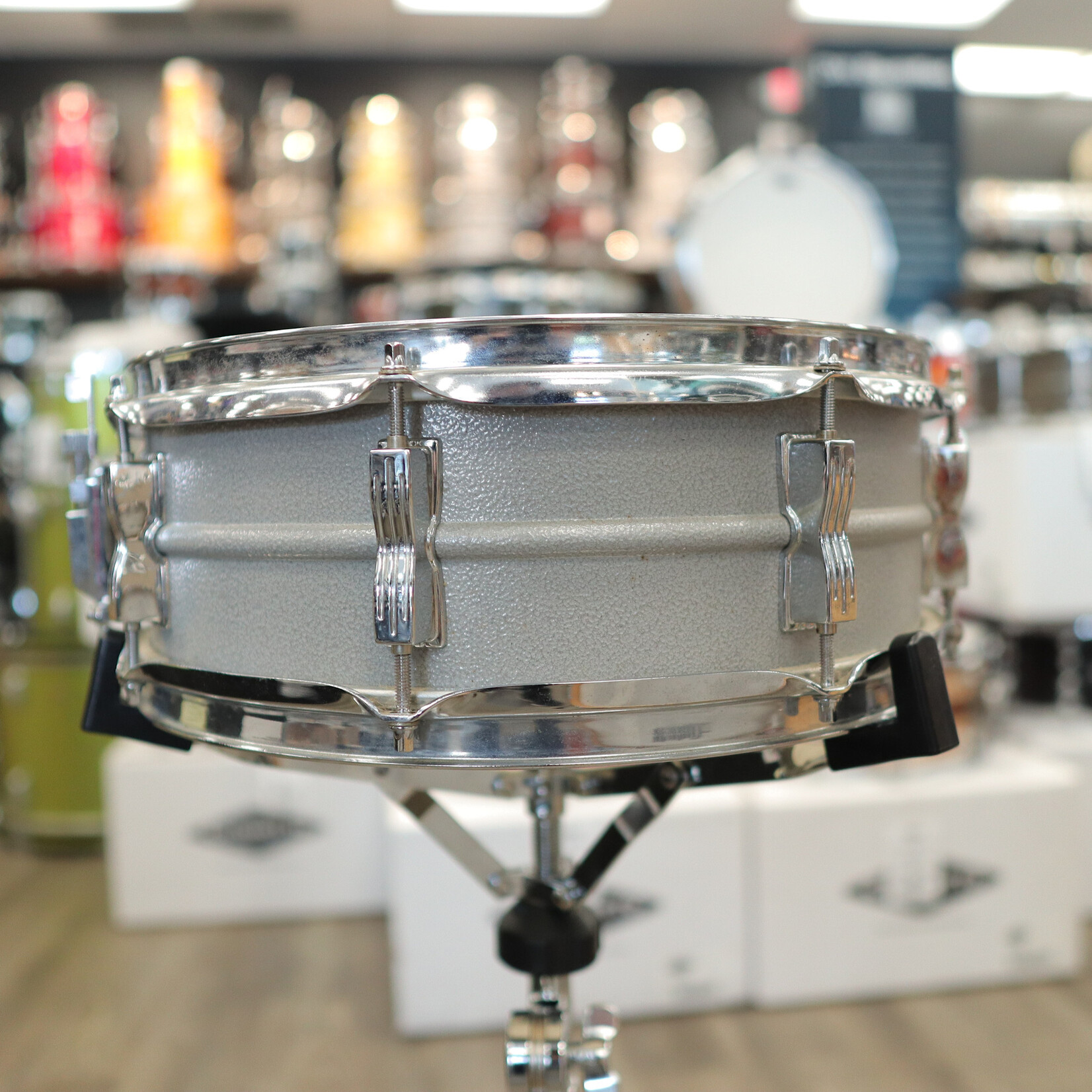 Ludwig Used Ludwig L-404 Acrolite Snare Drum 5x14" 8-Lug with Rounded Blue/Olive Badge (Orange Peel Gray) #2