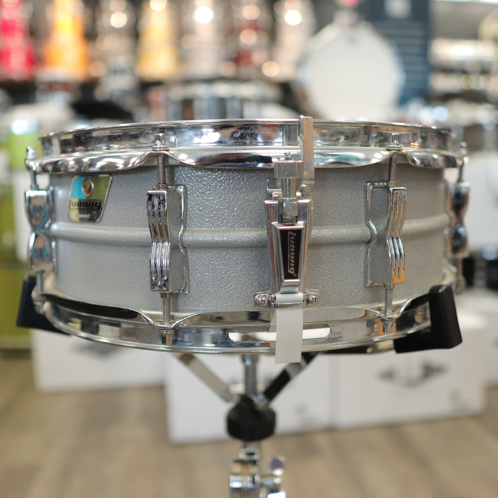 Ludwig Used Ludwig L-404 Acrolite Snare Drum 5x14" 8-Lug with Rounded Blue/Olive Badge (Orange Peel Gray) #2