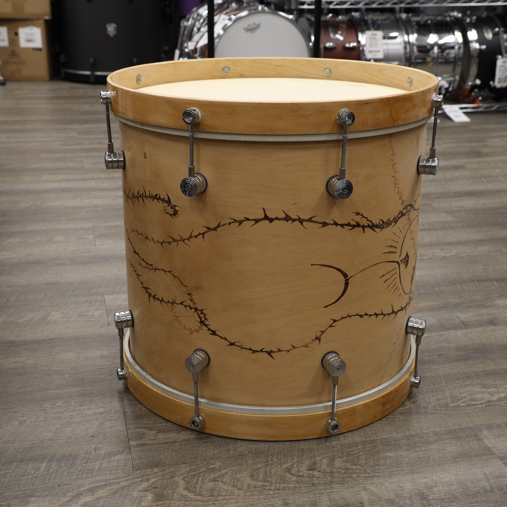 Unknown Used Unknown Maple Bass? Drum 16x18 Wood Burned Tree