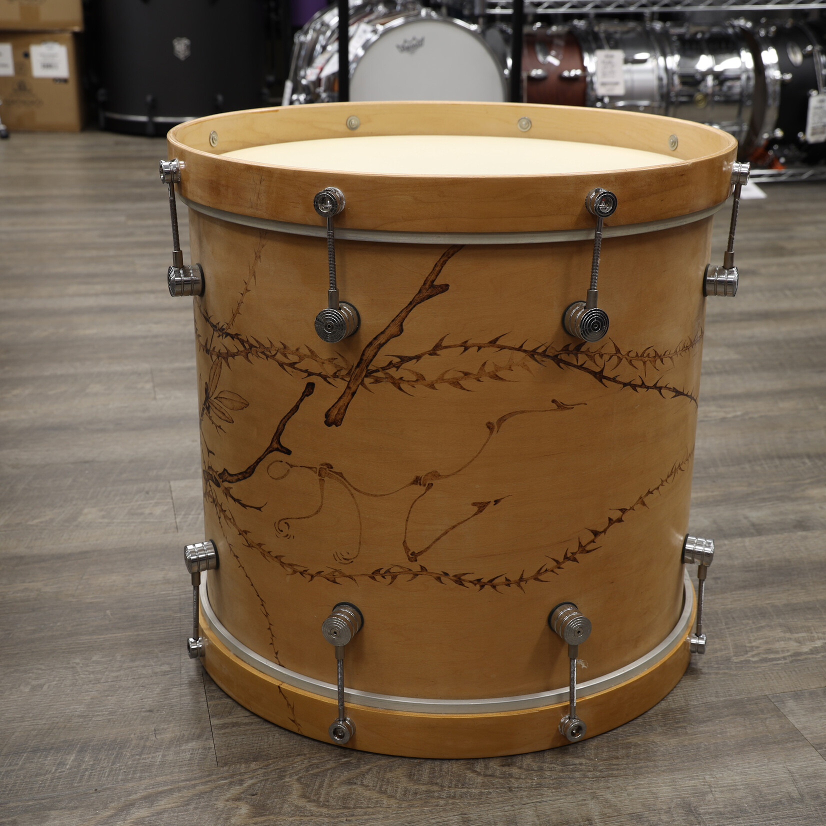 Unknown Used Unknown Maple Bass? Drum 16x18 Wood Burned Tree
