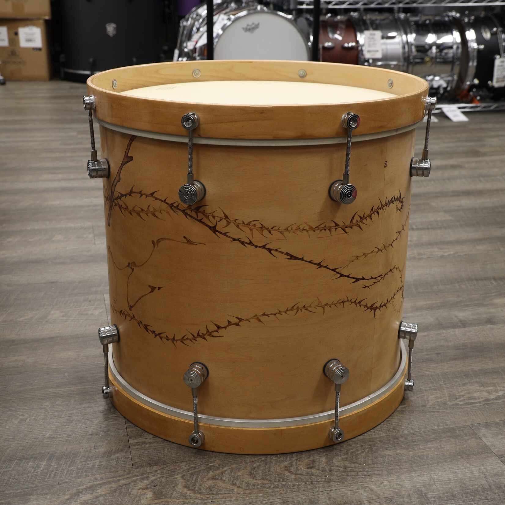 Unknown Used Unknown Maple Bass? Drum 16x18 Wood Burned Tree