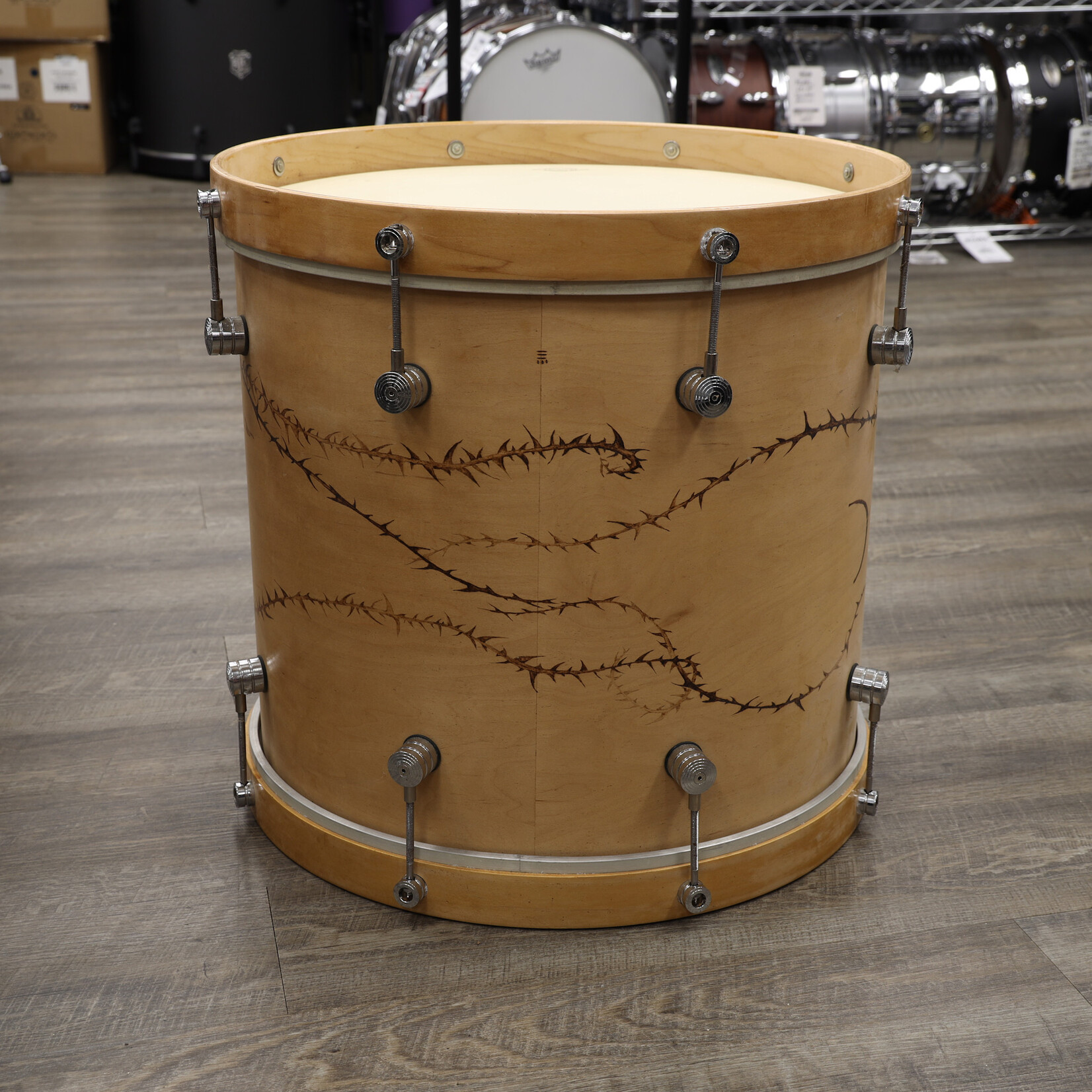 Unknown Used Unknown Maple Bass? Drum 16x18 Wood Burned Tree