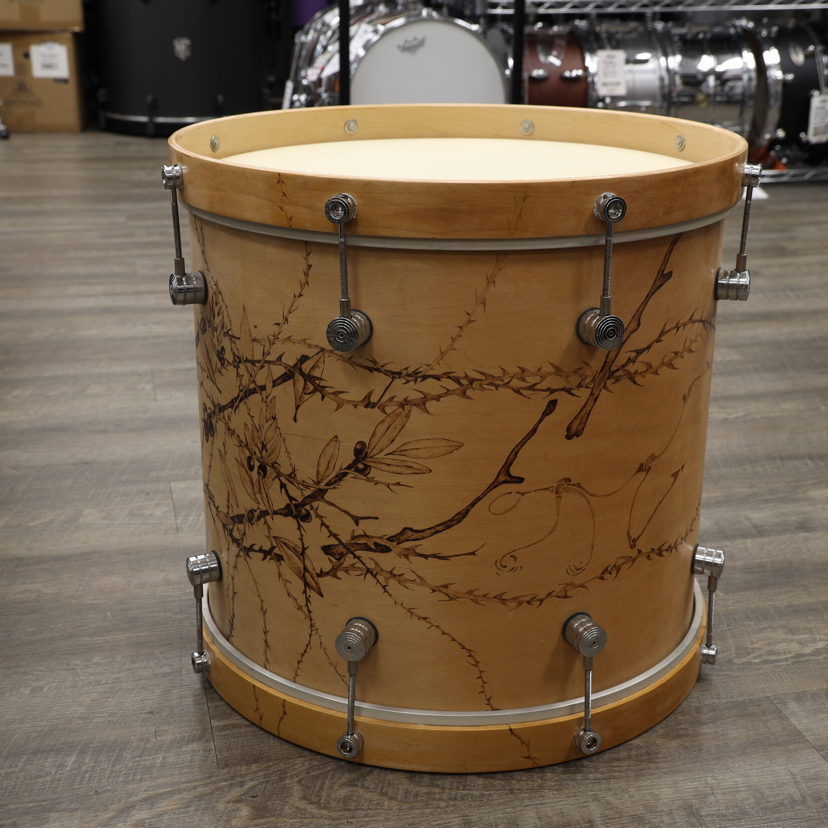 Unknown Used Unknown Maple Bass? Drum 16x18 Wood Burned Tree