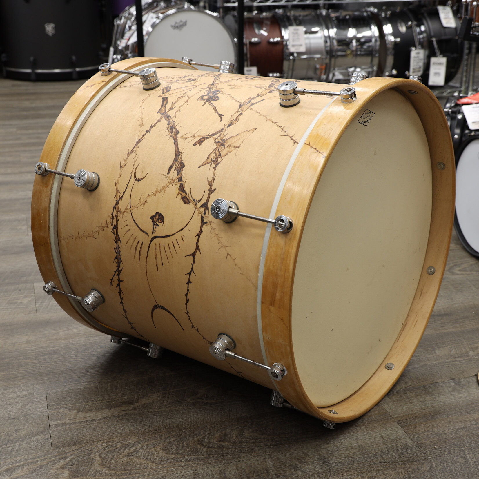 Unknown Used Unknown Maple Bass? Drum 16x18 Wood Burned Tree