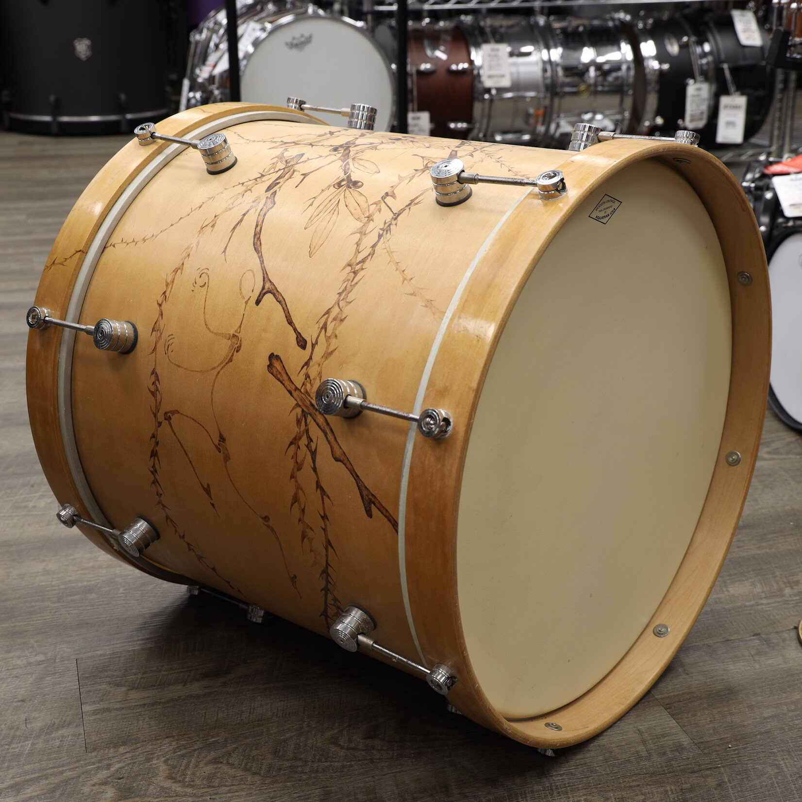 Unknown Used Unknown Maple Bass? Drum 16x18 Wood Burned Tree