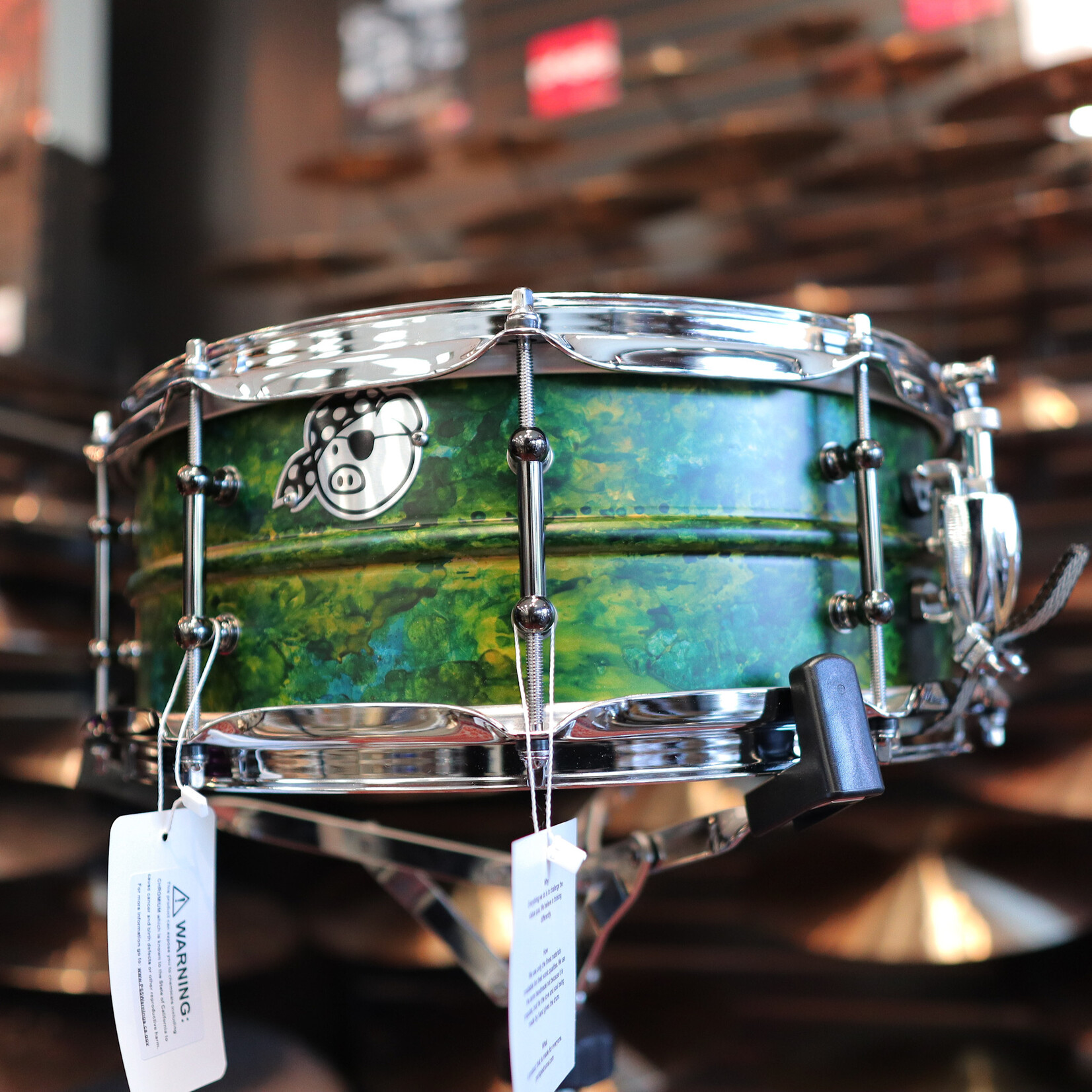 Pork Pie Pork Pie 5.5x14" Aluminum Snare Drum (Green Alcohol Ink w/ Black Chrome Tube Lugs)