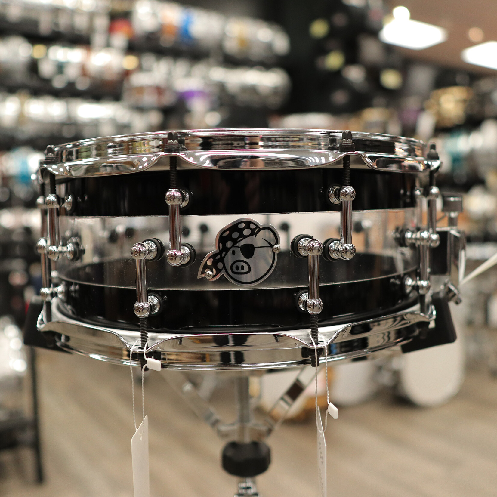 Pork Pie Pork Pie 6x14" Black/Clear/Black Acrylic Snare Drum w/ Split Chrome Tube Lugs