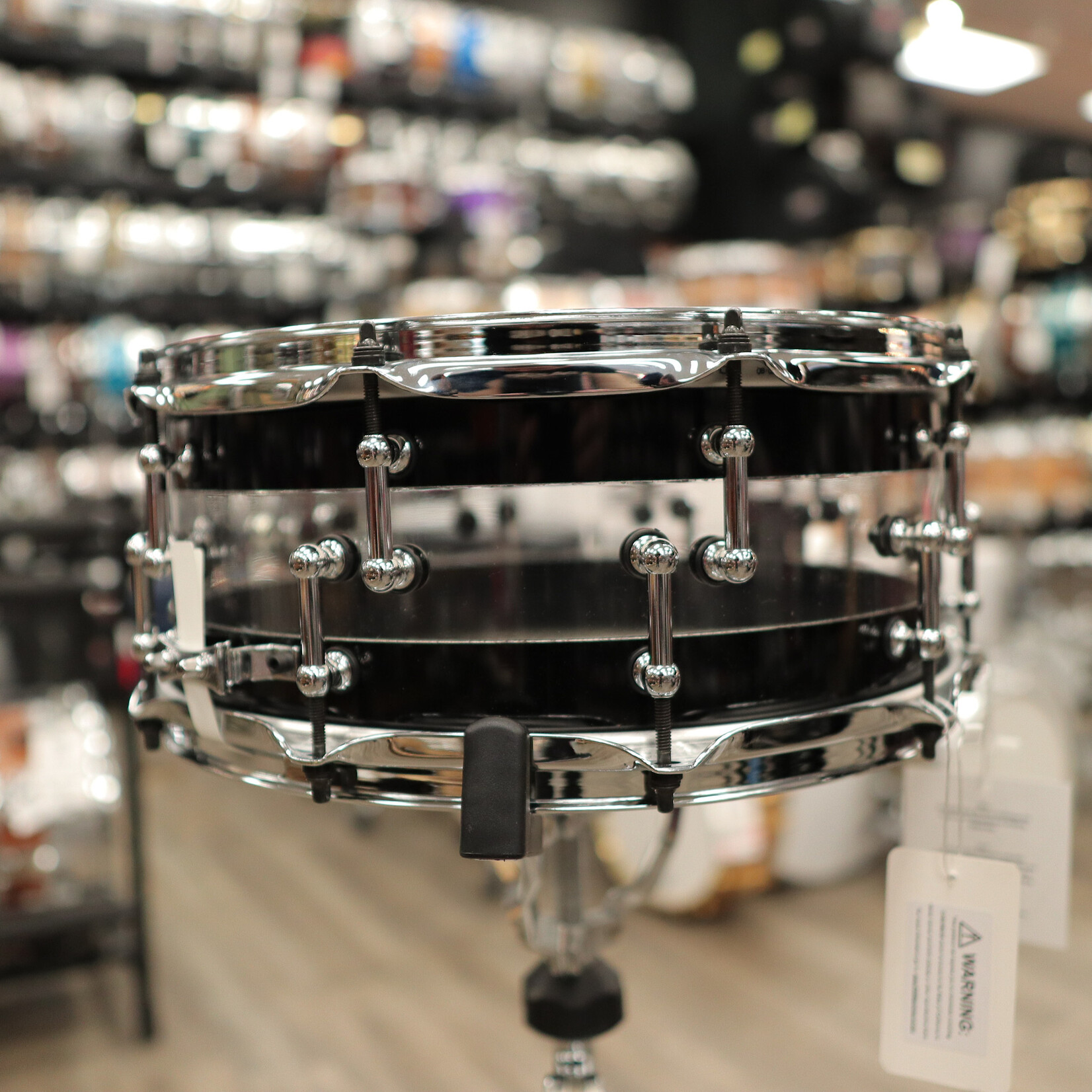 Pork Pie Pork Pie 6x14" Black/Clear/Black Acrylic Snare Drum w/ Split Chrome Tube Lugs