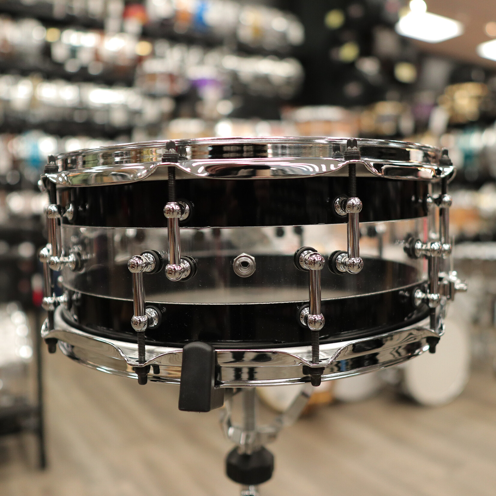 Pork Pie Pork Pie 6x14" Black/Clear/Black Acrylic Snare Drum w/ Split Chrome Tube Lugs