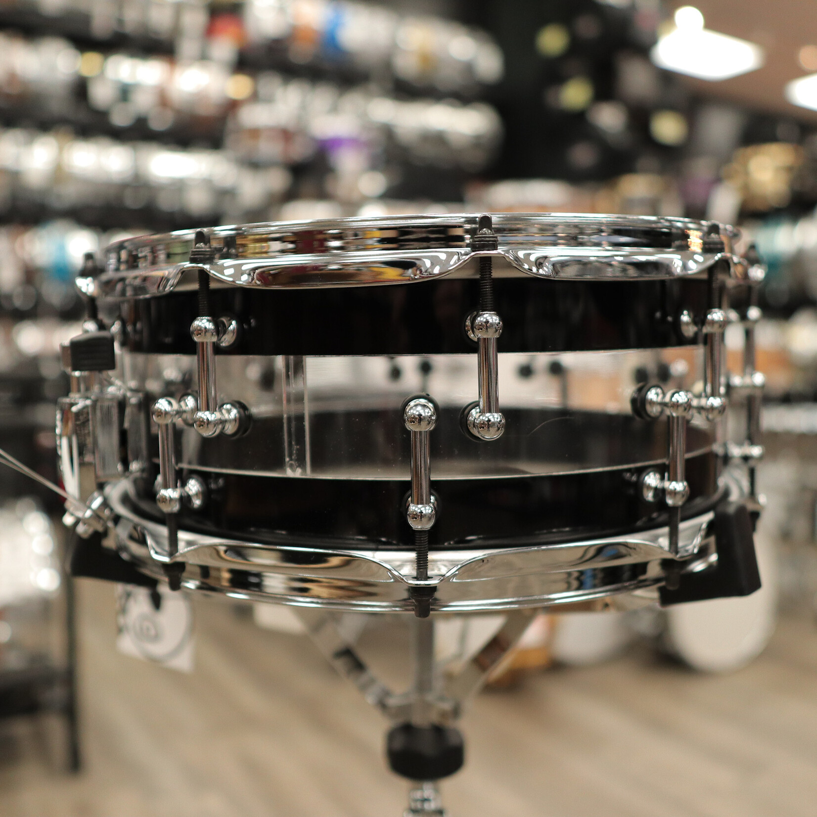 Pork Pie Pork Pie 6x14" Black/Clear/Black Acrylic Snare Drum w/ Split Chrome Tube Lugs